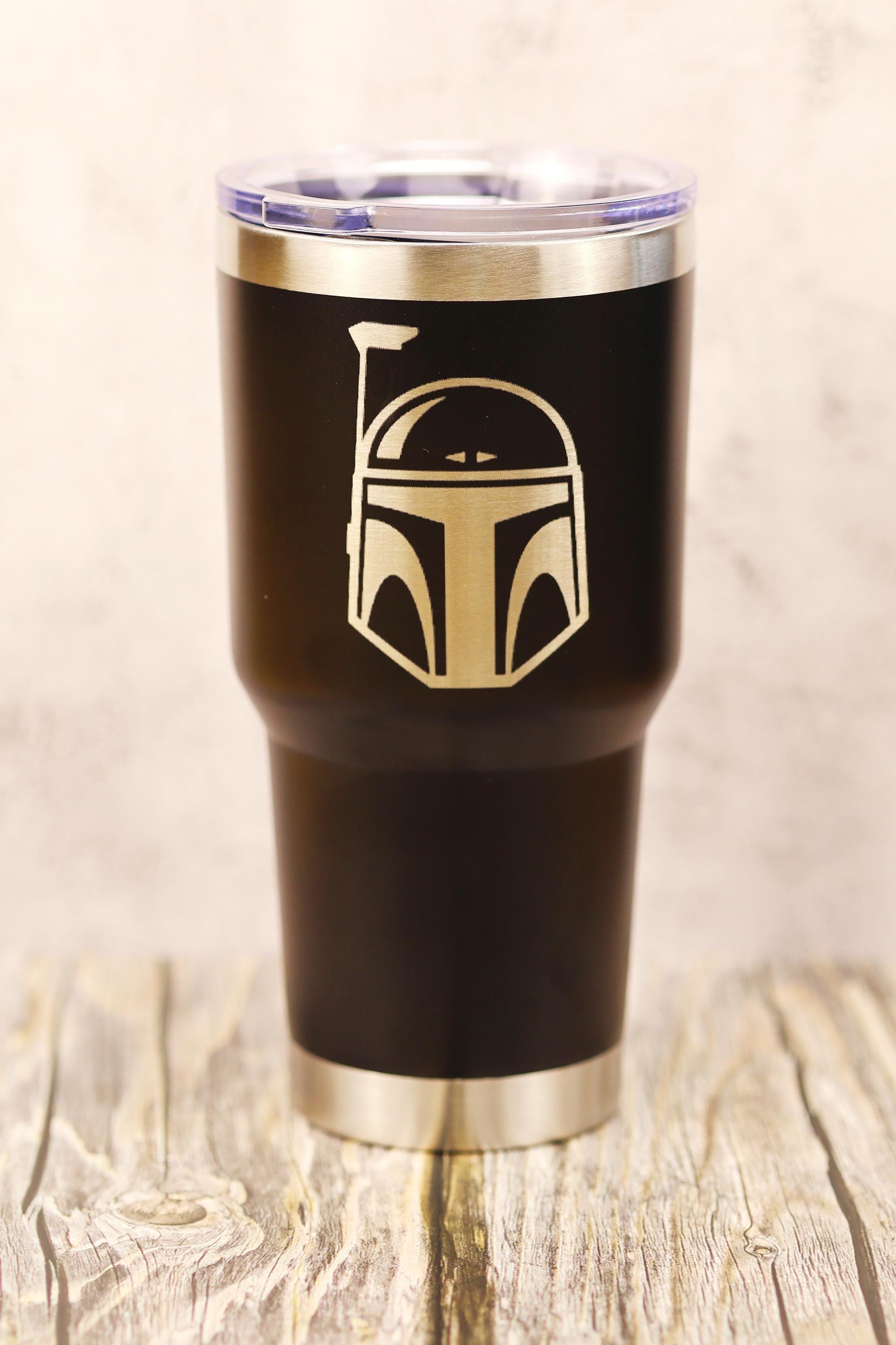 Boba fett tumbler: laser engraved star wars travel cup