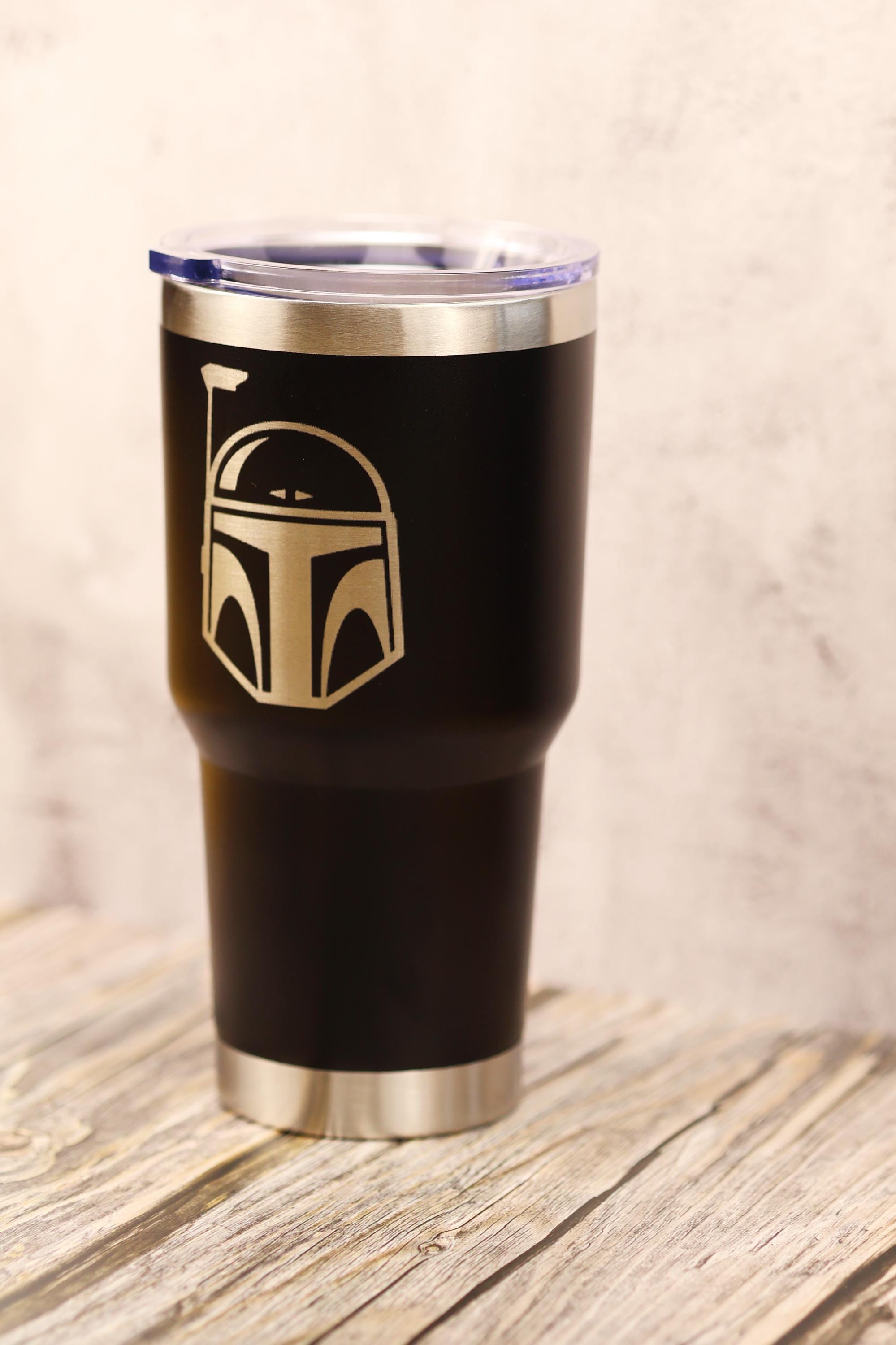 Boba fett tumbler: laser engraved star wars travel cup