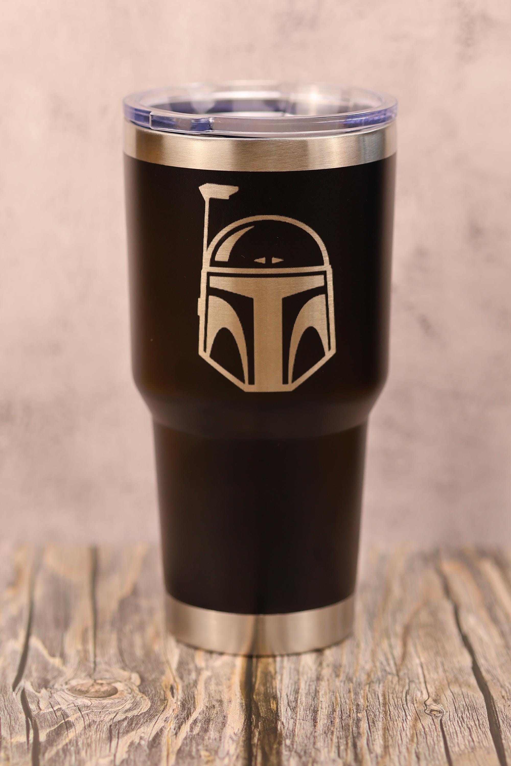 Boba fett tumbler: laser engraved star wars travel cup