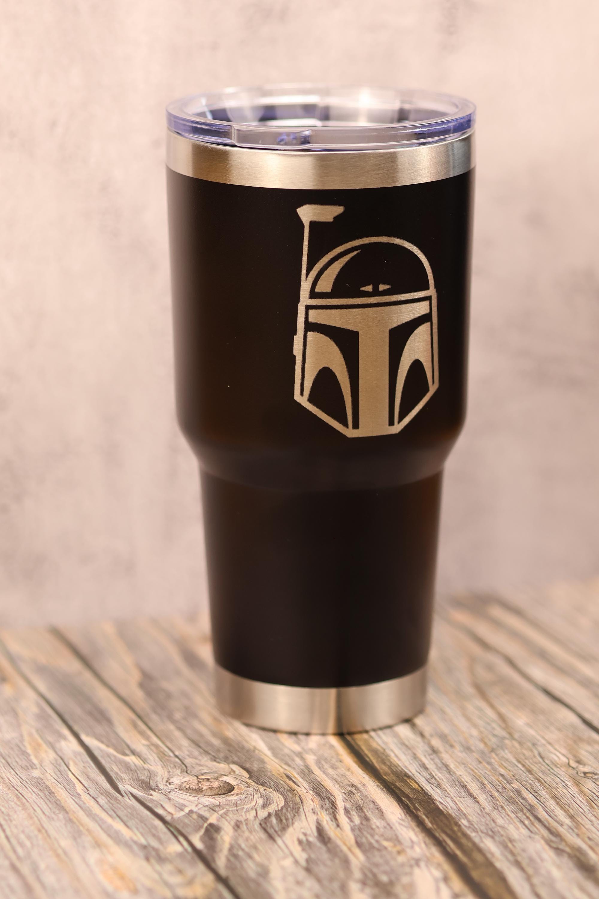 Boba fett tumbler: laser engraved star wars travel cup