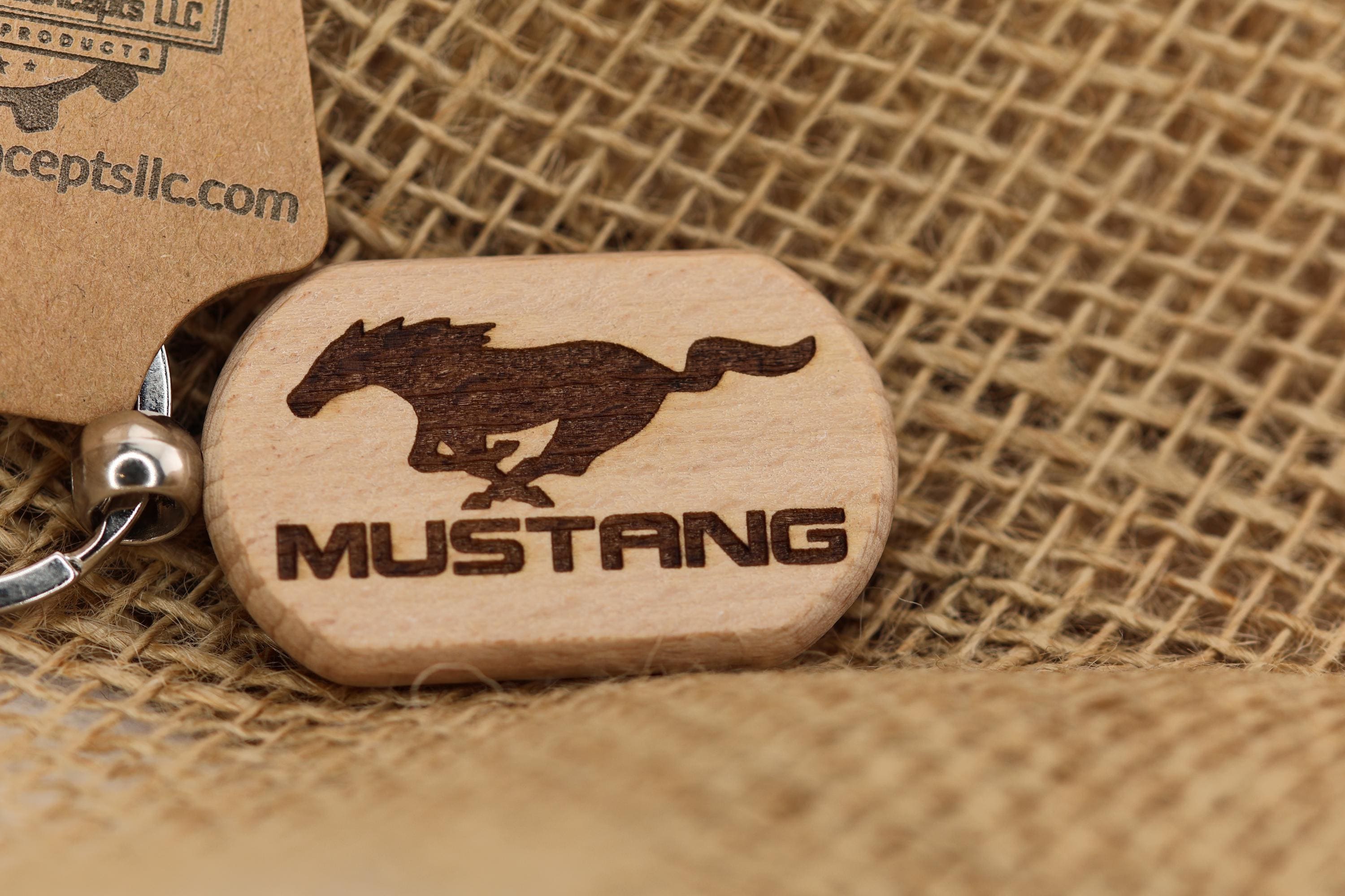 Laser engraved wood Ford Mustang keychain / Bag Charm: car enthusiast gift