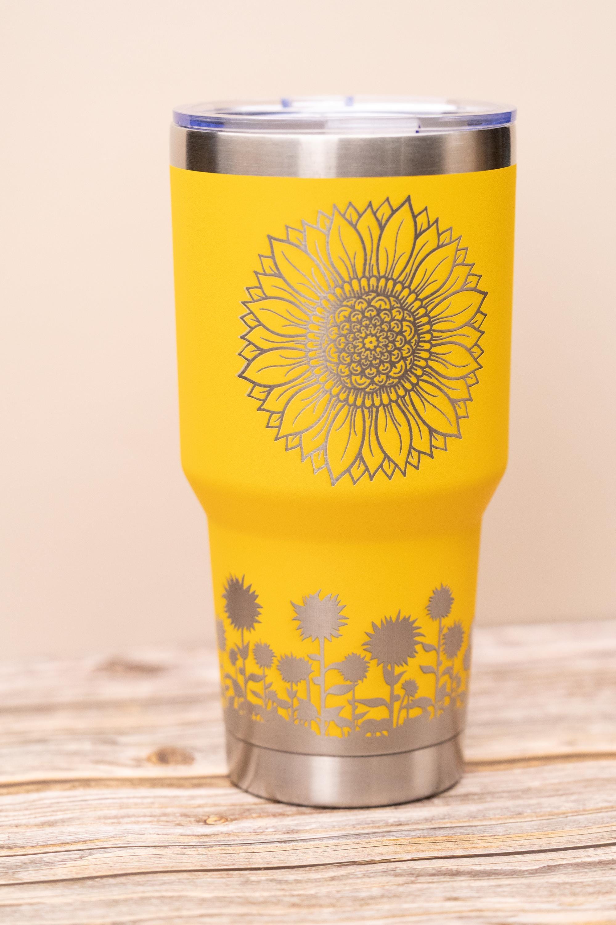 Sunflowers 30oz laser engraved stainless steel tumbler with lid | insulated travel cup | floral gift