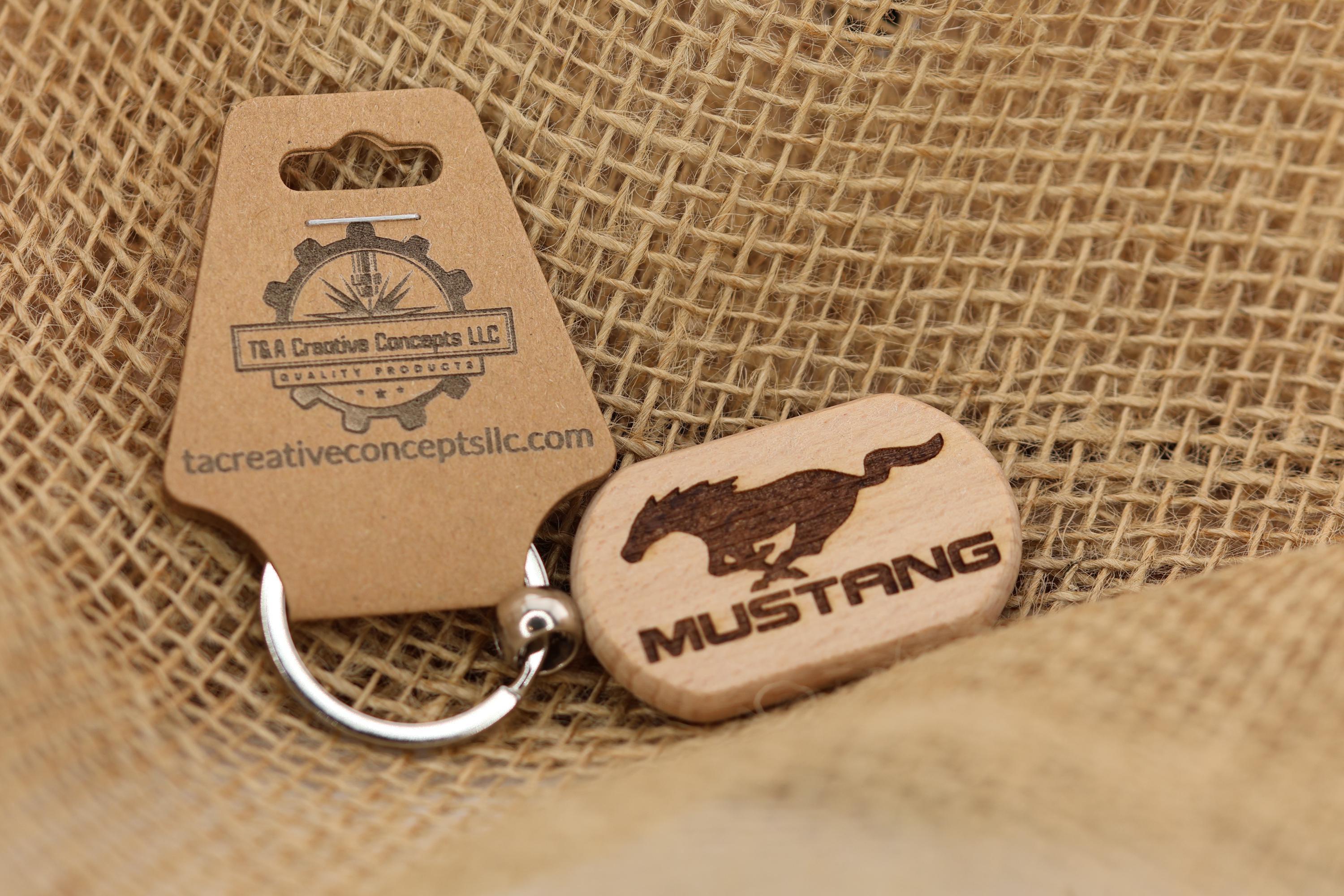Laser engraved wood Ford Mustang keychain / Bag Charm: car enthusiast gift