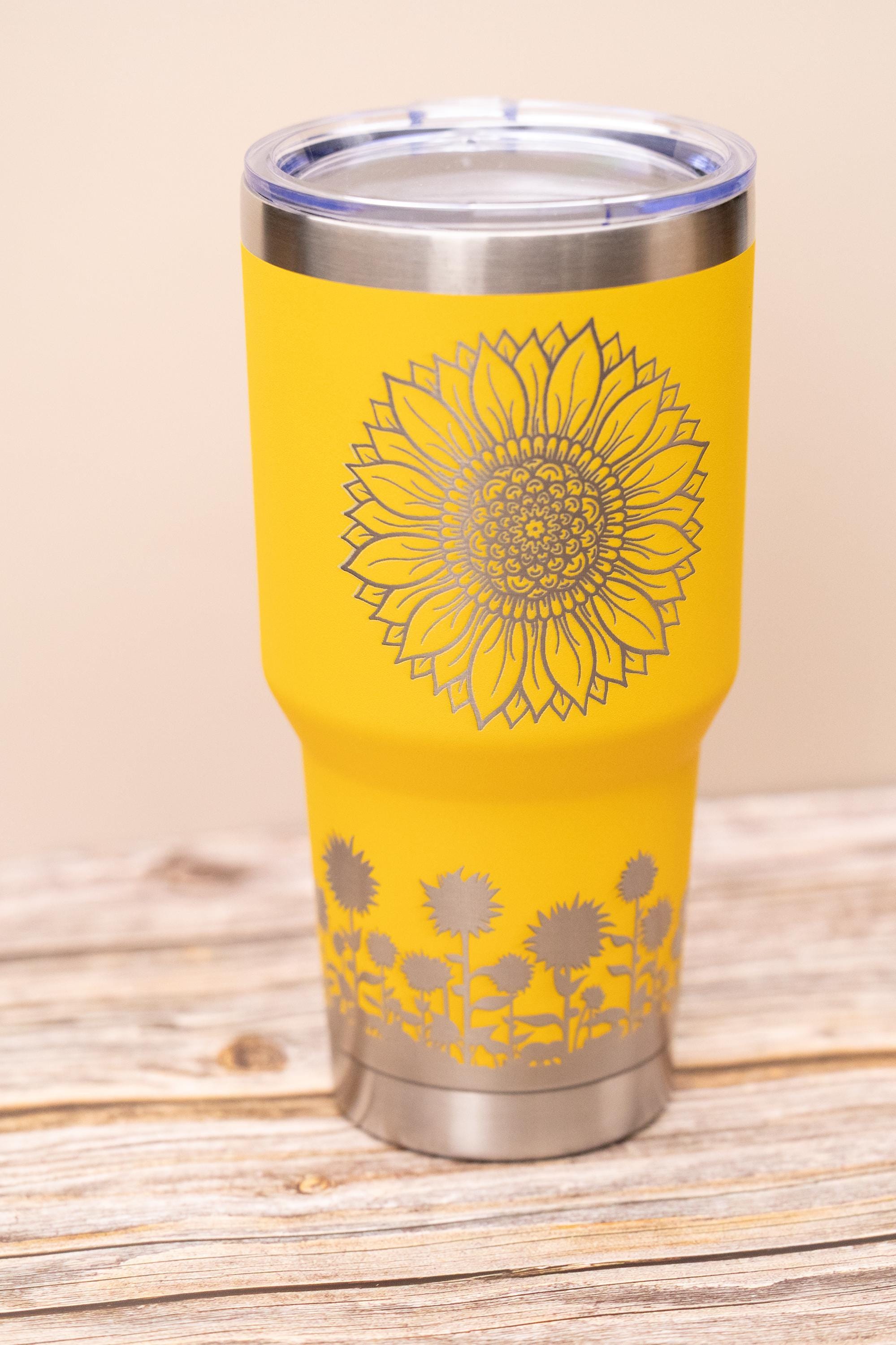 Sunflowers 30oz laser engraved stainless steel tumbler with lid | insulated travel cup | floral gift