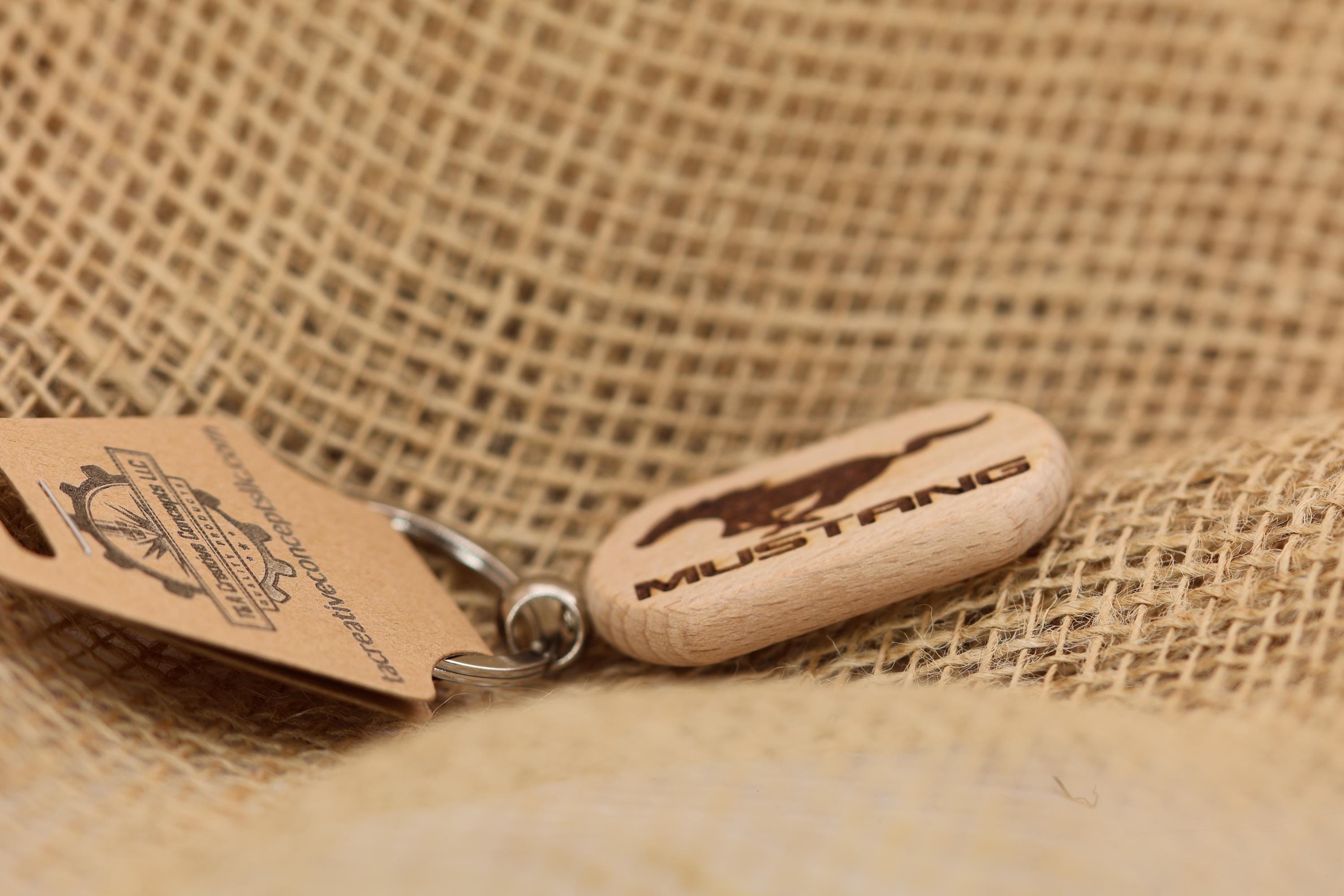 Laser engraved wood Ford Mustang keychain / Bag Charm: car enthusiast gift