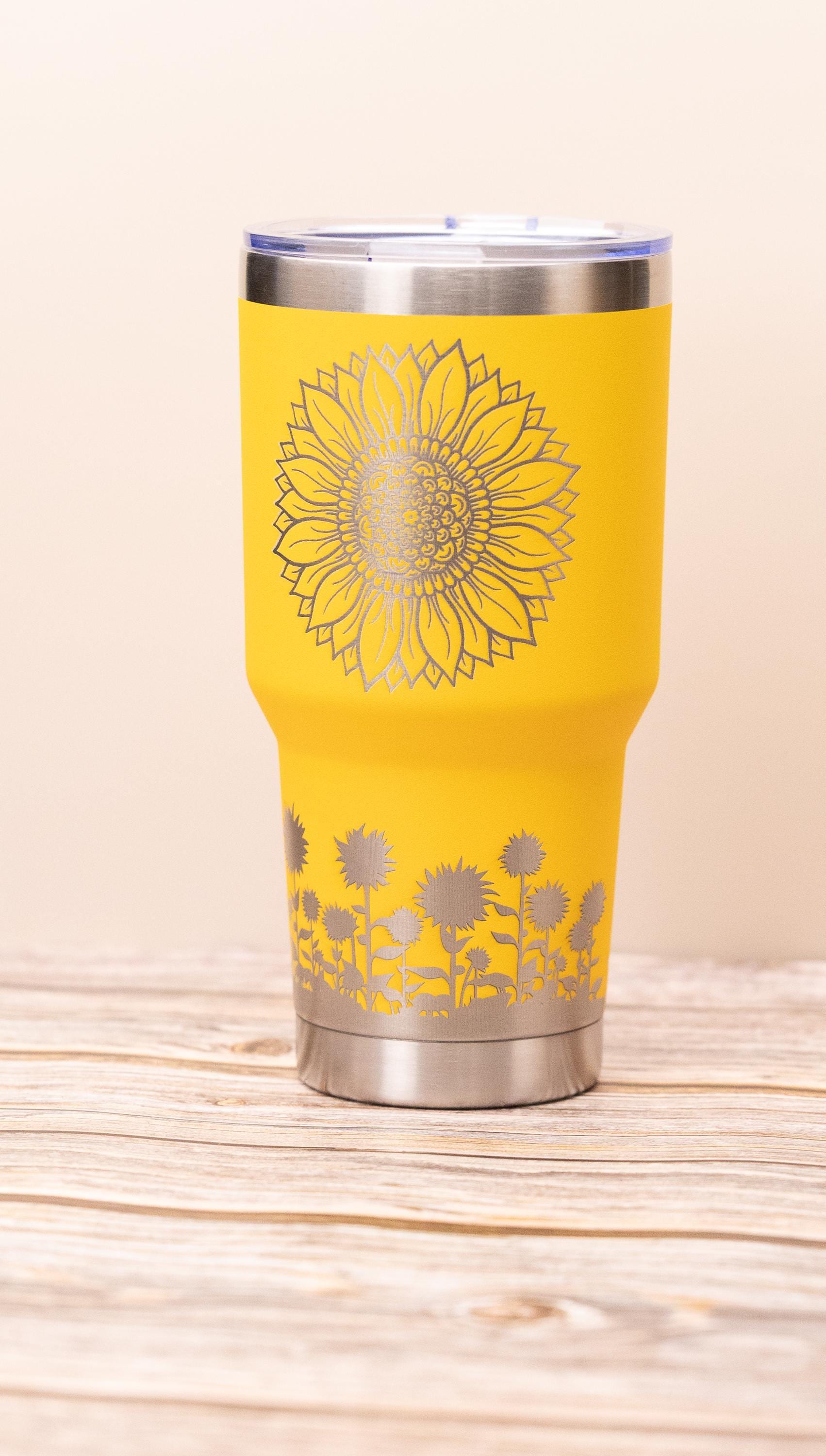 Sunflowers 30oz laser engraved stainless steel tumbler with lid | insulated travel cup | floral gift