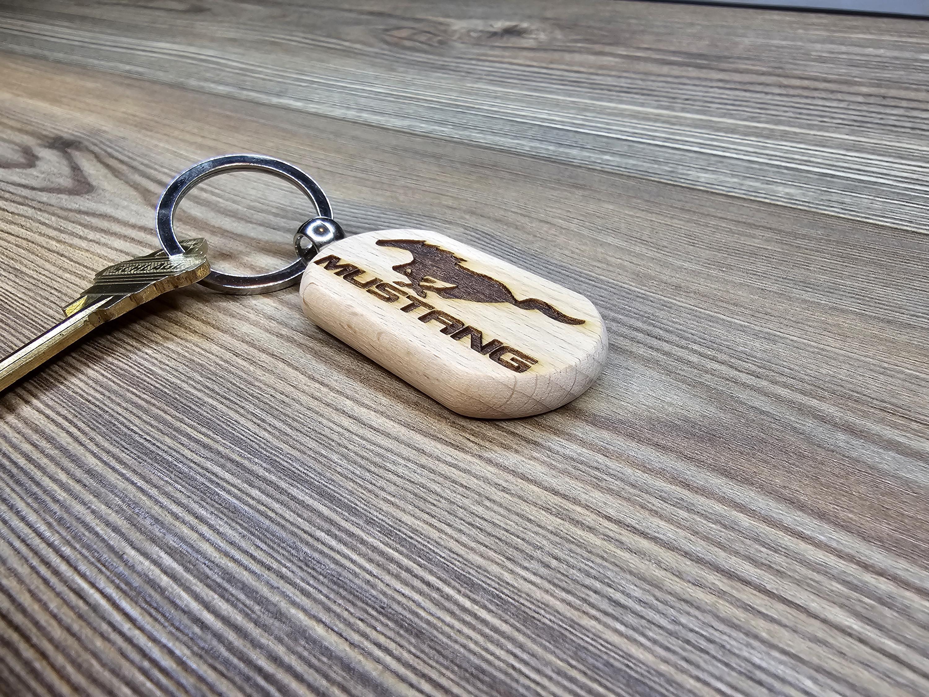Laser engraved wood Ford Mustang keychain / Bag Charm: car enthusiast gift