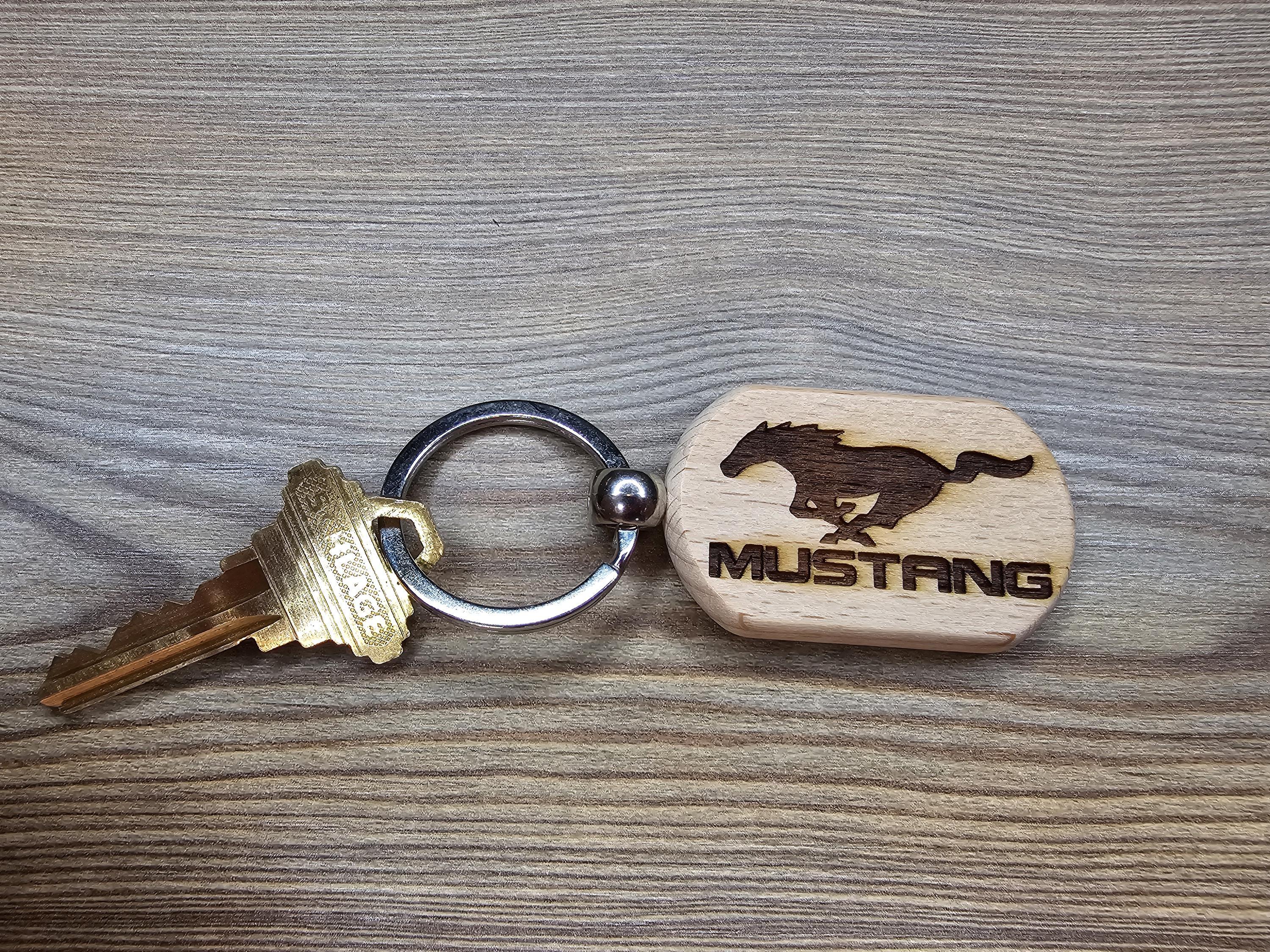 Laser engraved wood Ford Mustang keychain / Bag Charm: car enthusiast gift