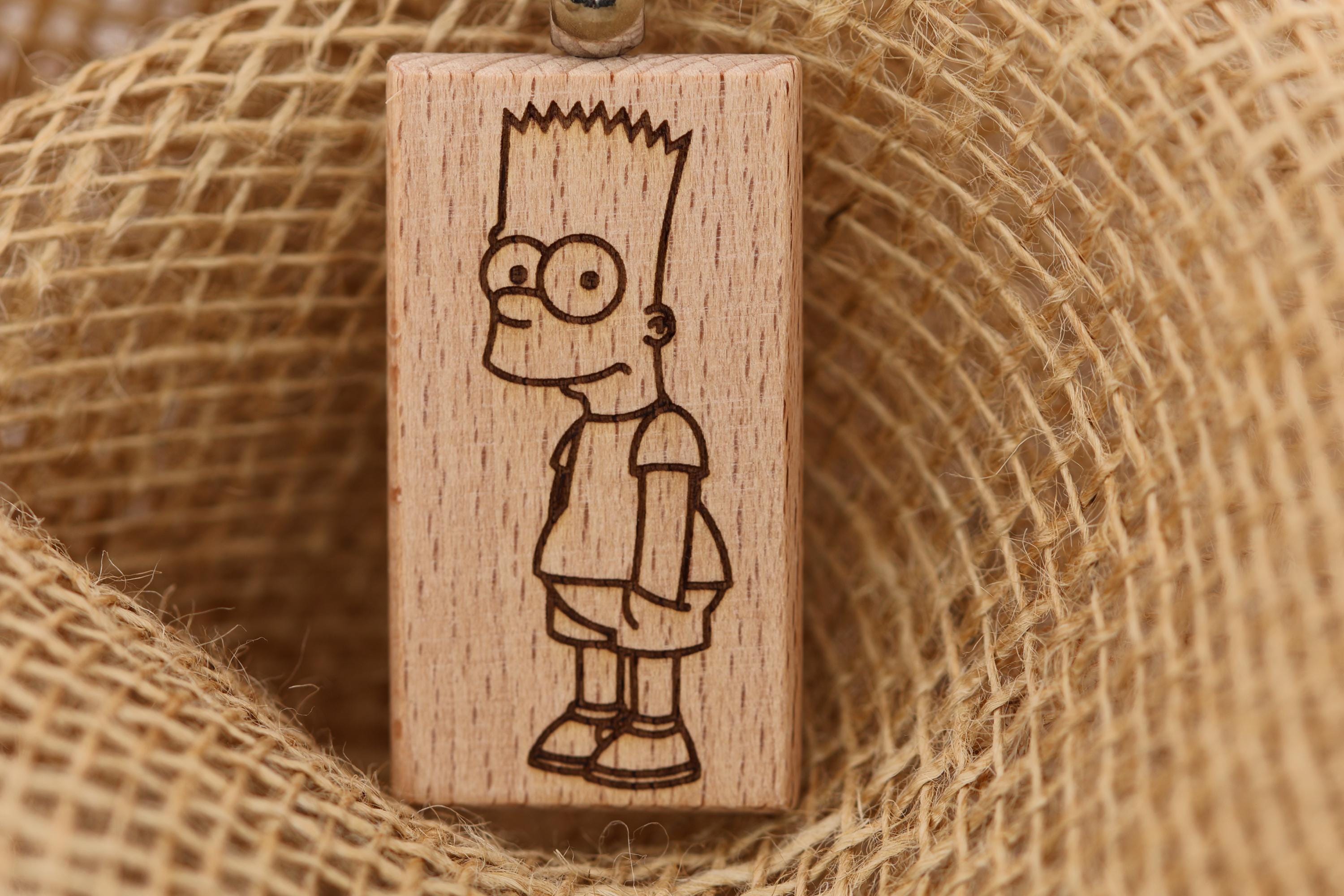 Laser engraved Bart Simpson keychain / bag charm: hardwood, stainless steel keyring