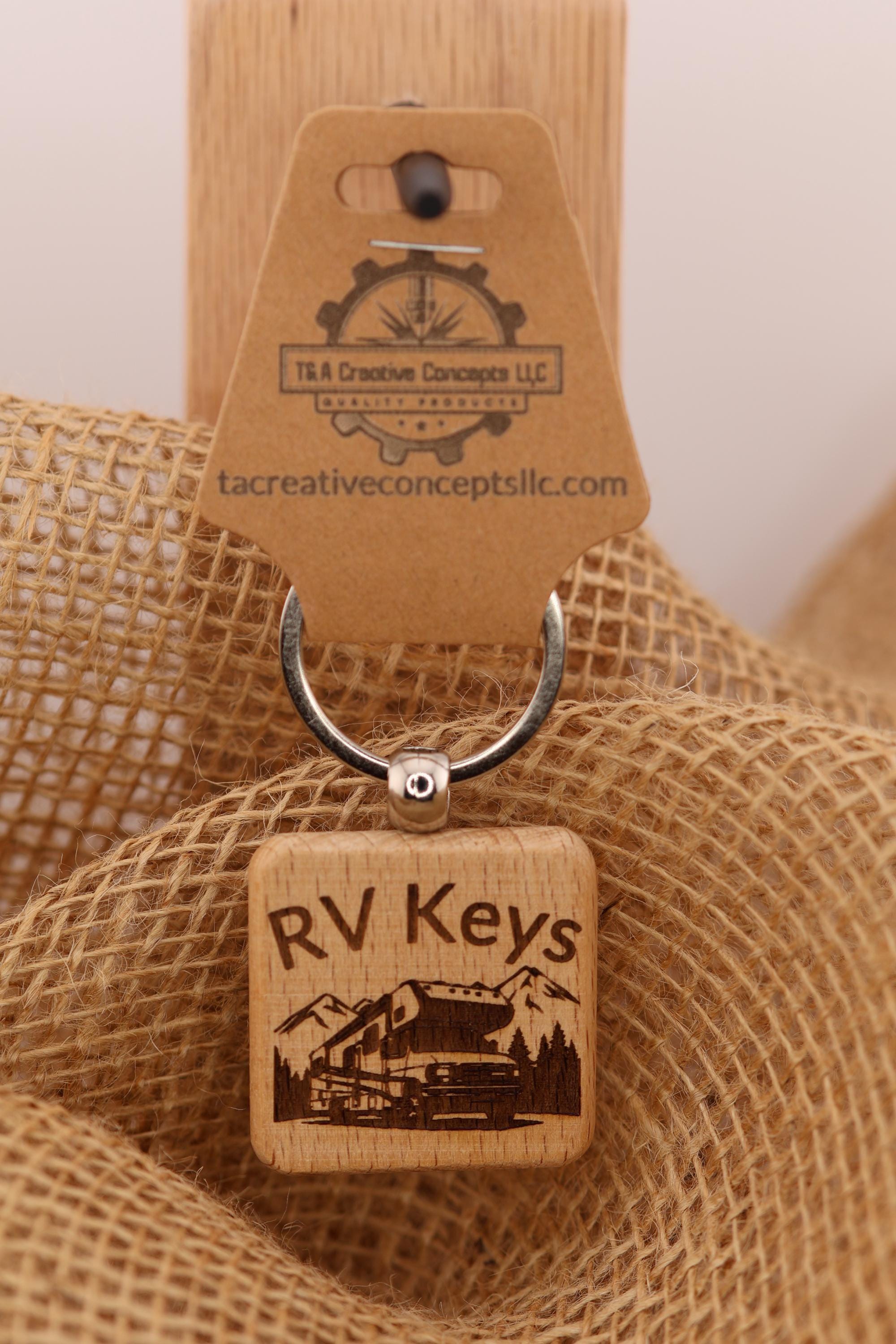 Rv keys keychain: laser engraved wood, stainless steel keyring