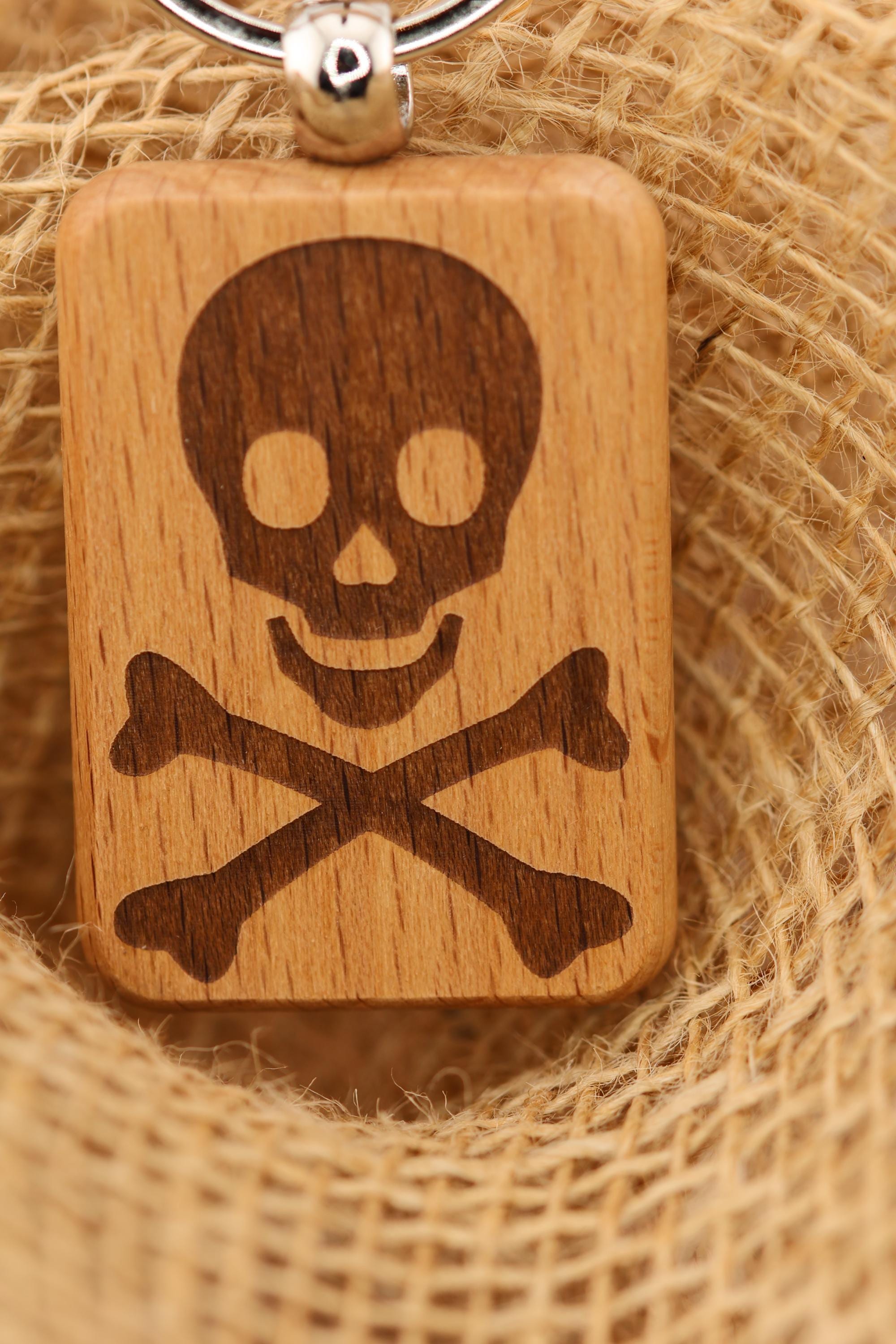 Laser engraved skull & crossbones keychain / bag charm: hardwood gothic pirate gift