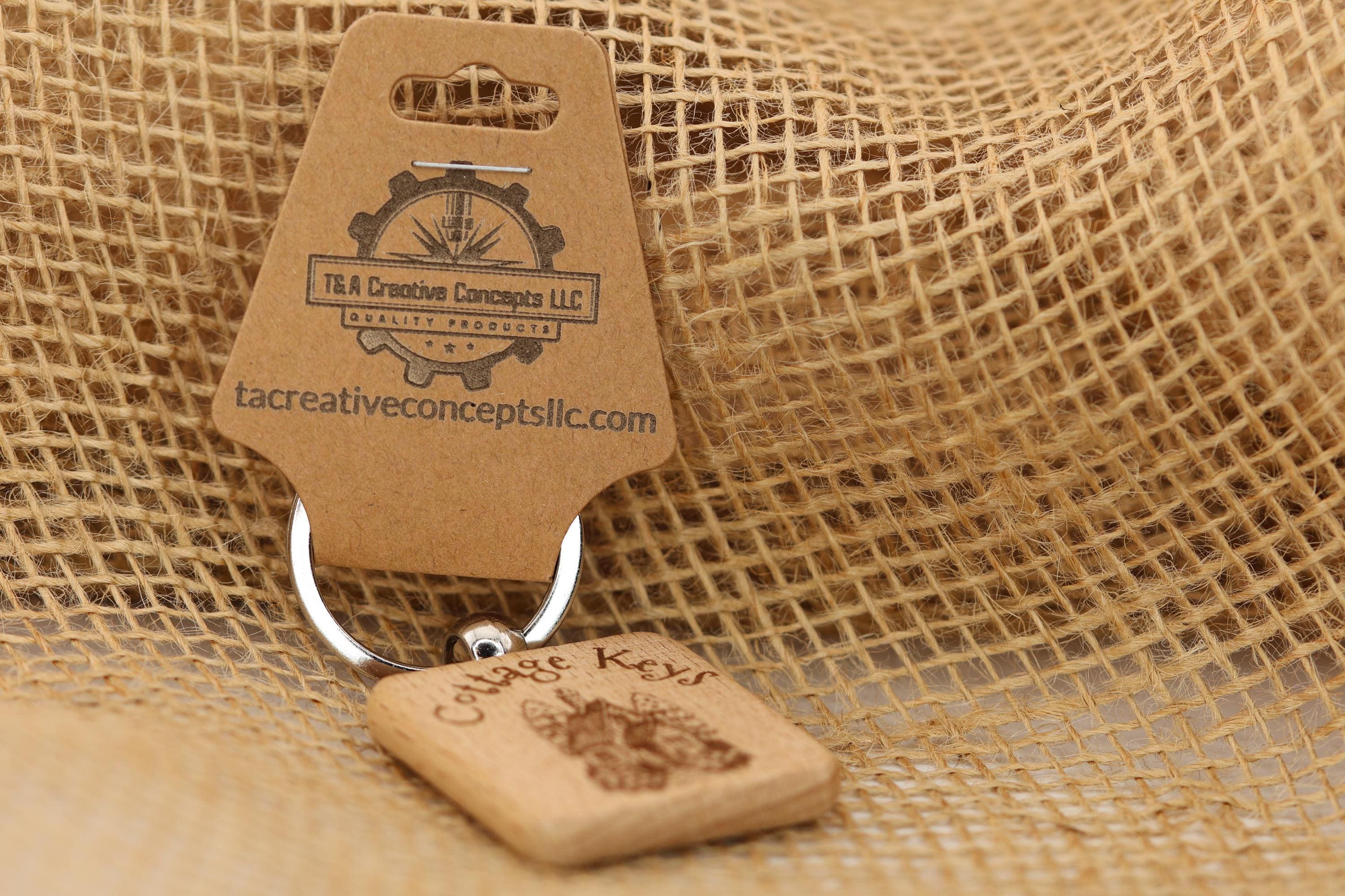 Cottage keys keychain: laser engraved hardwood with stainless steel keyring