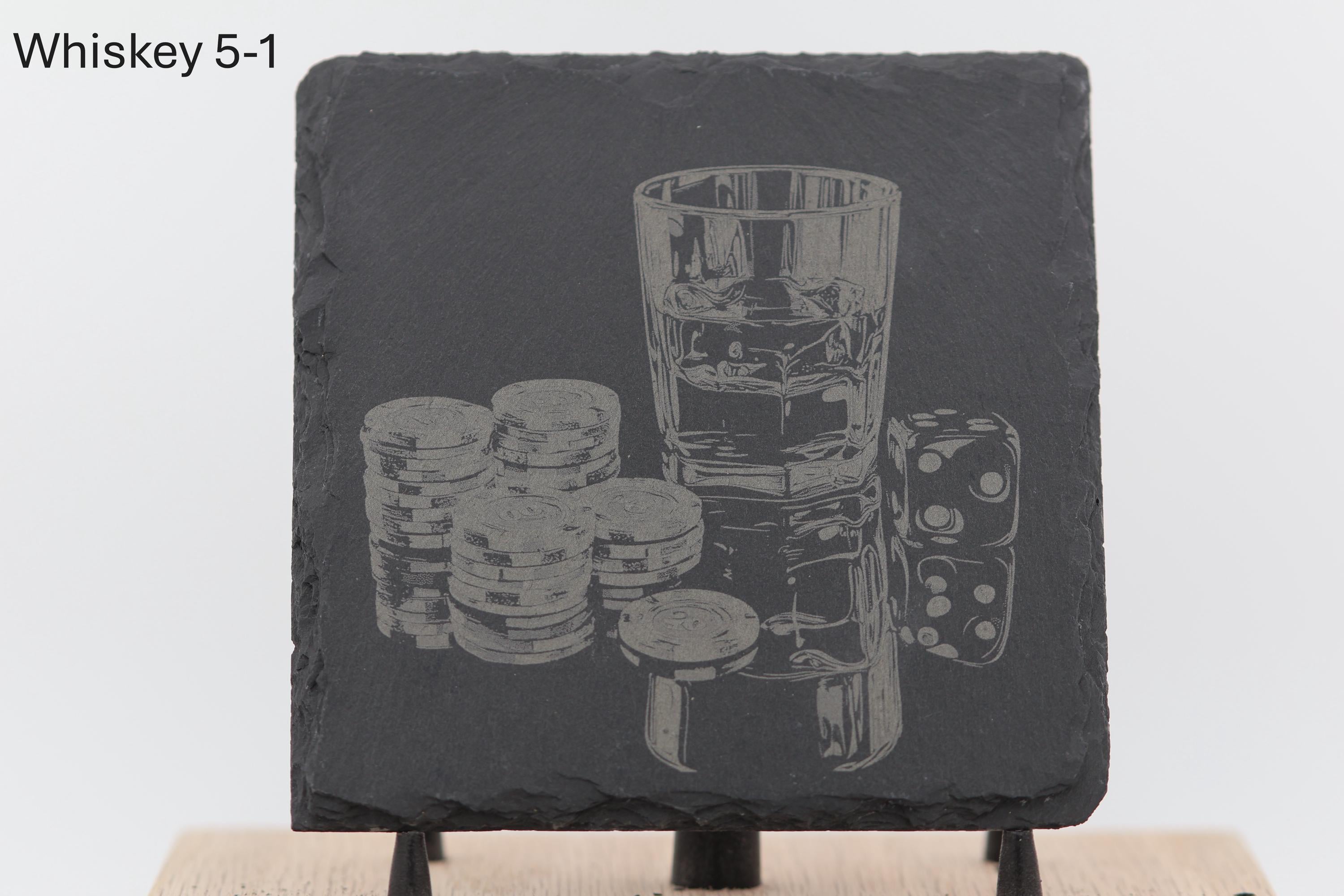 Laser engraved slate whiskey coasters: pick & choose home bar decor