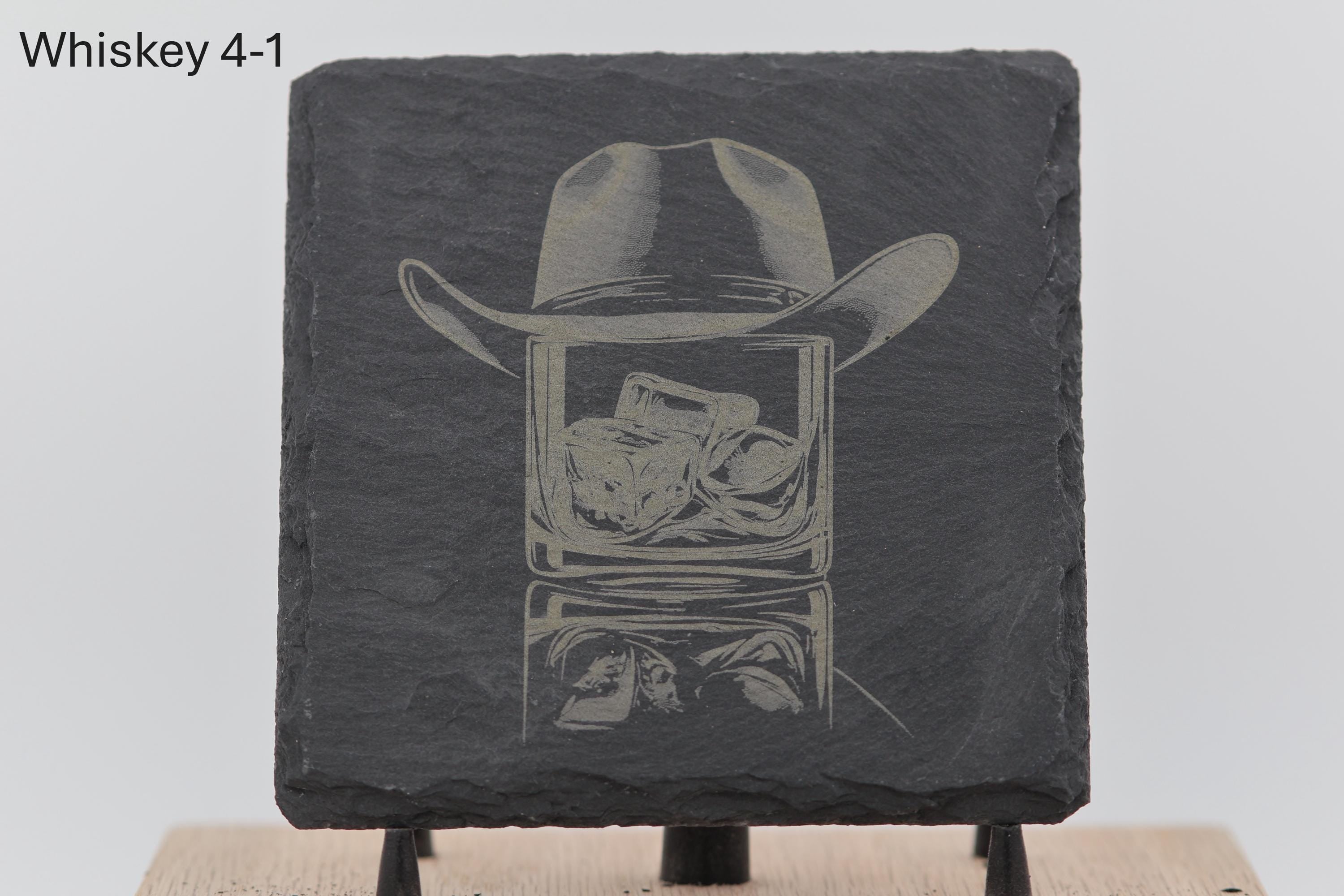 Laser engraved slate whiskey coasters: pick & choose your designs