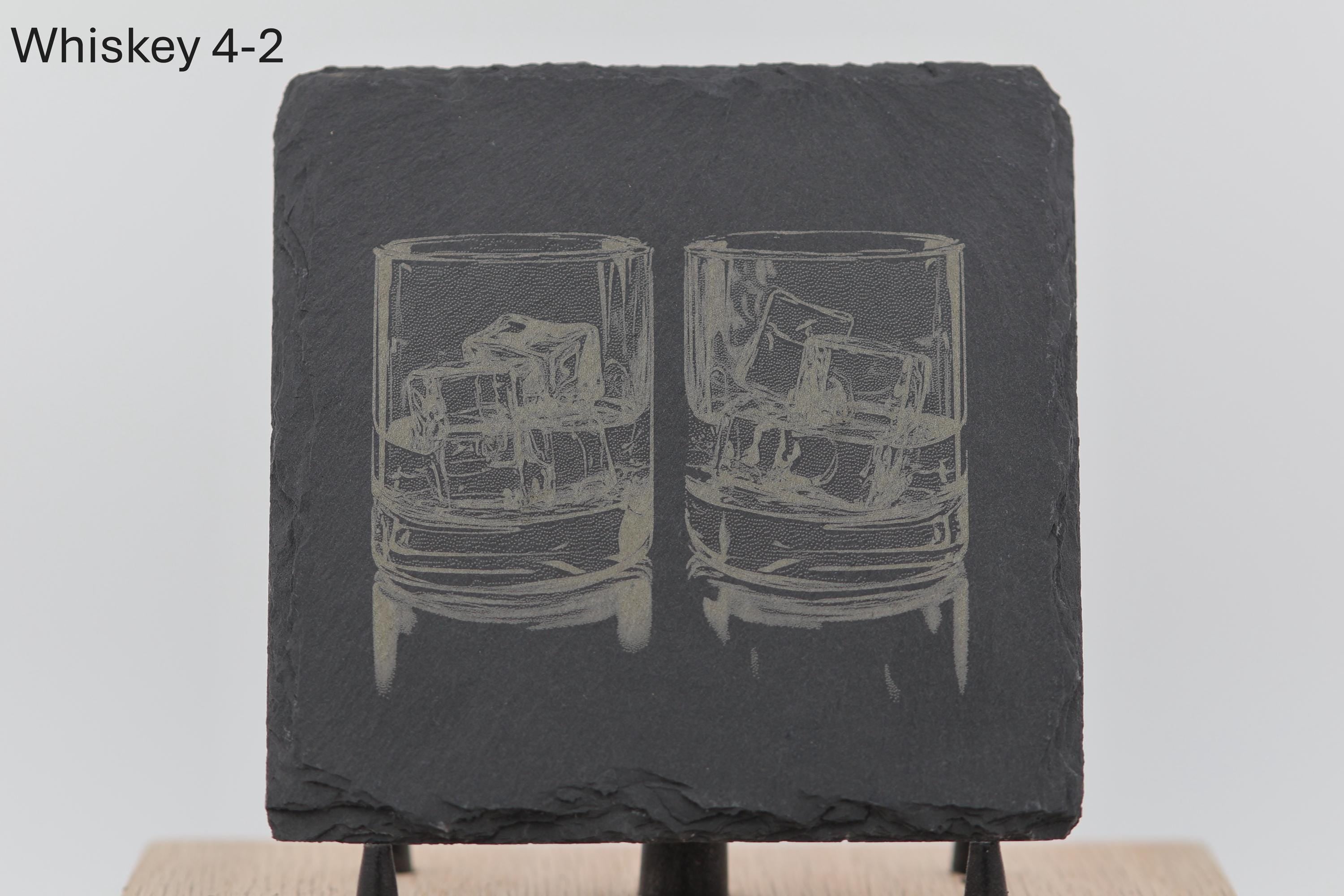 Laser engraved slate whiskey coasters: pick & choose your designs