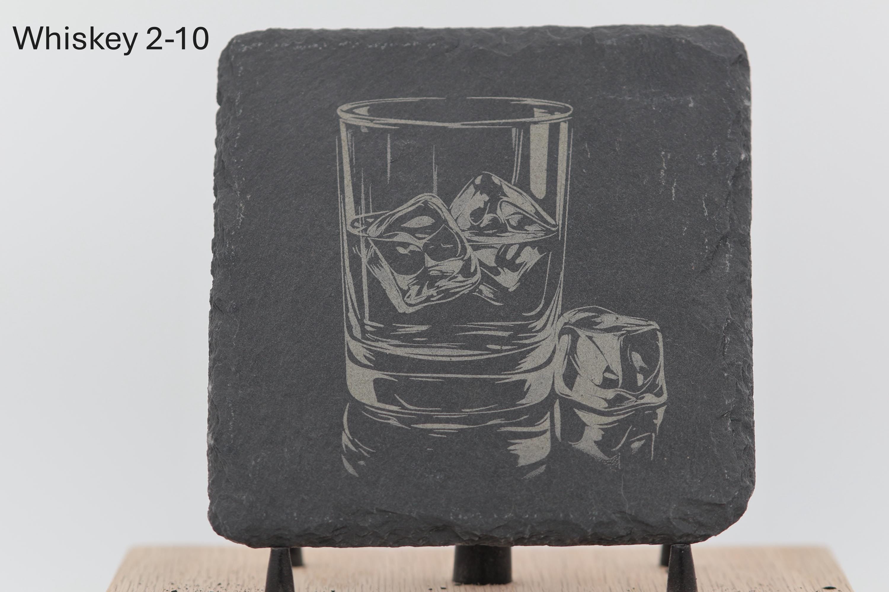 Laser engraved slate whiskey coasters: pick & choose home bar decor