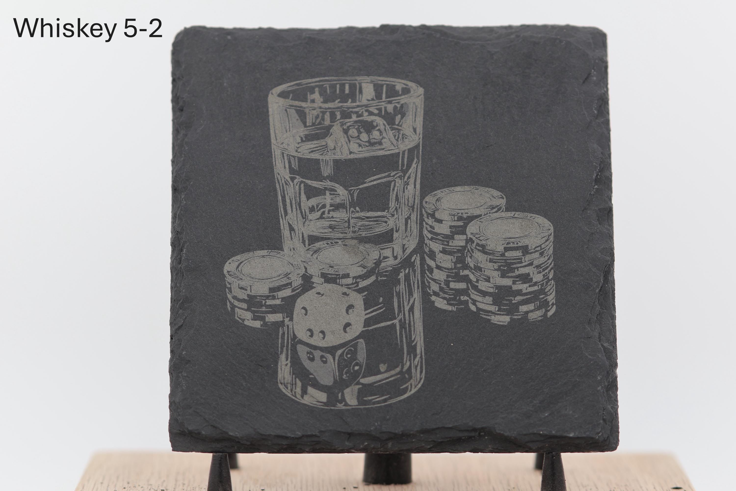 Laser engraved slate whiskey coasters: pick & choose home bar decor