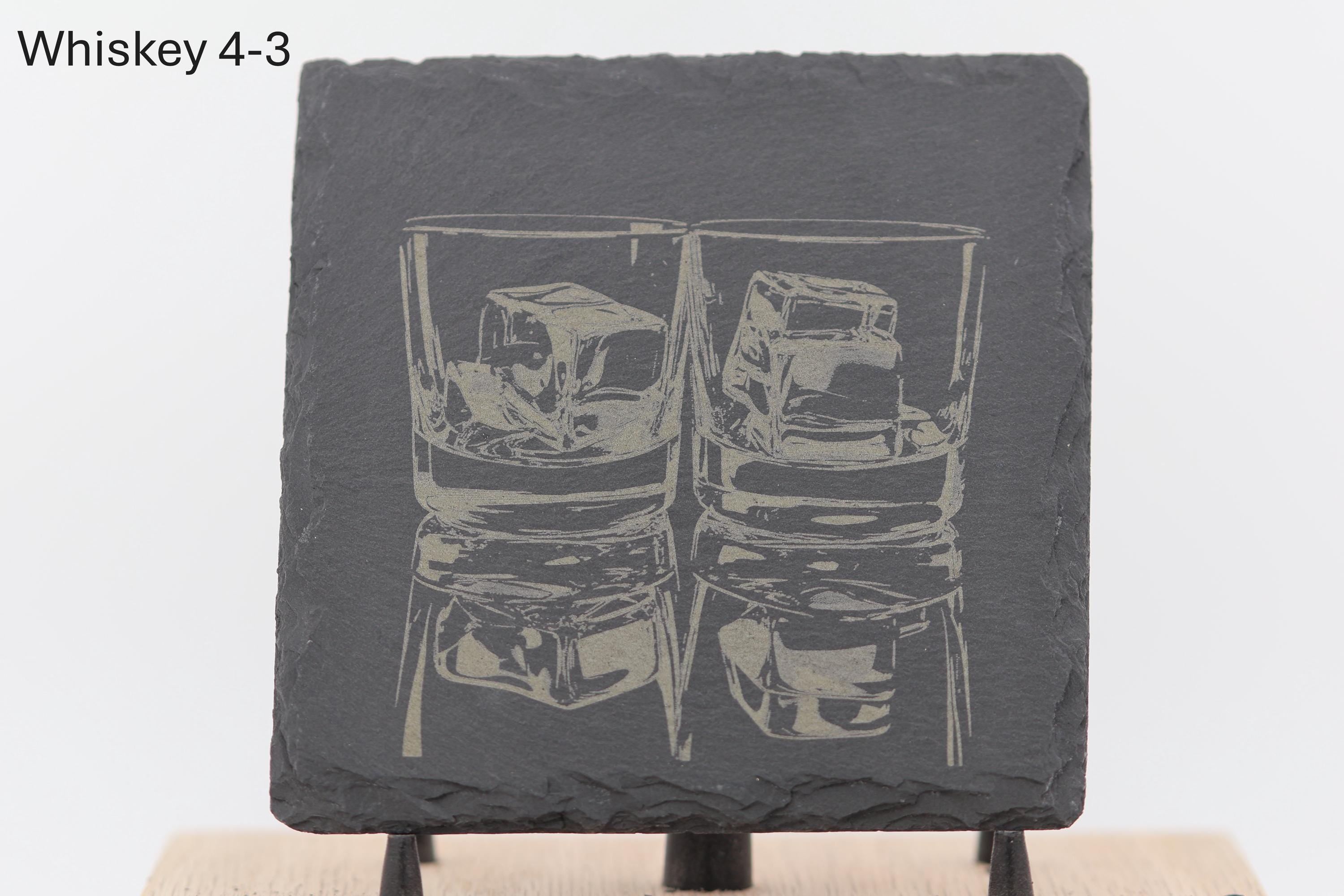 Laser engraved slate whiskey coasters: pick & choose your designs