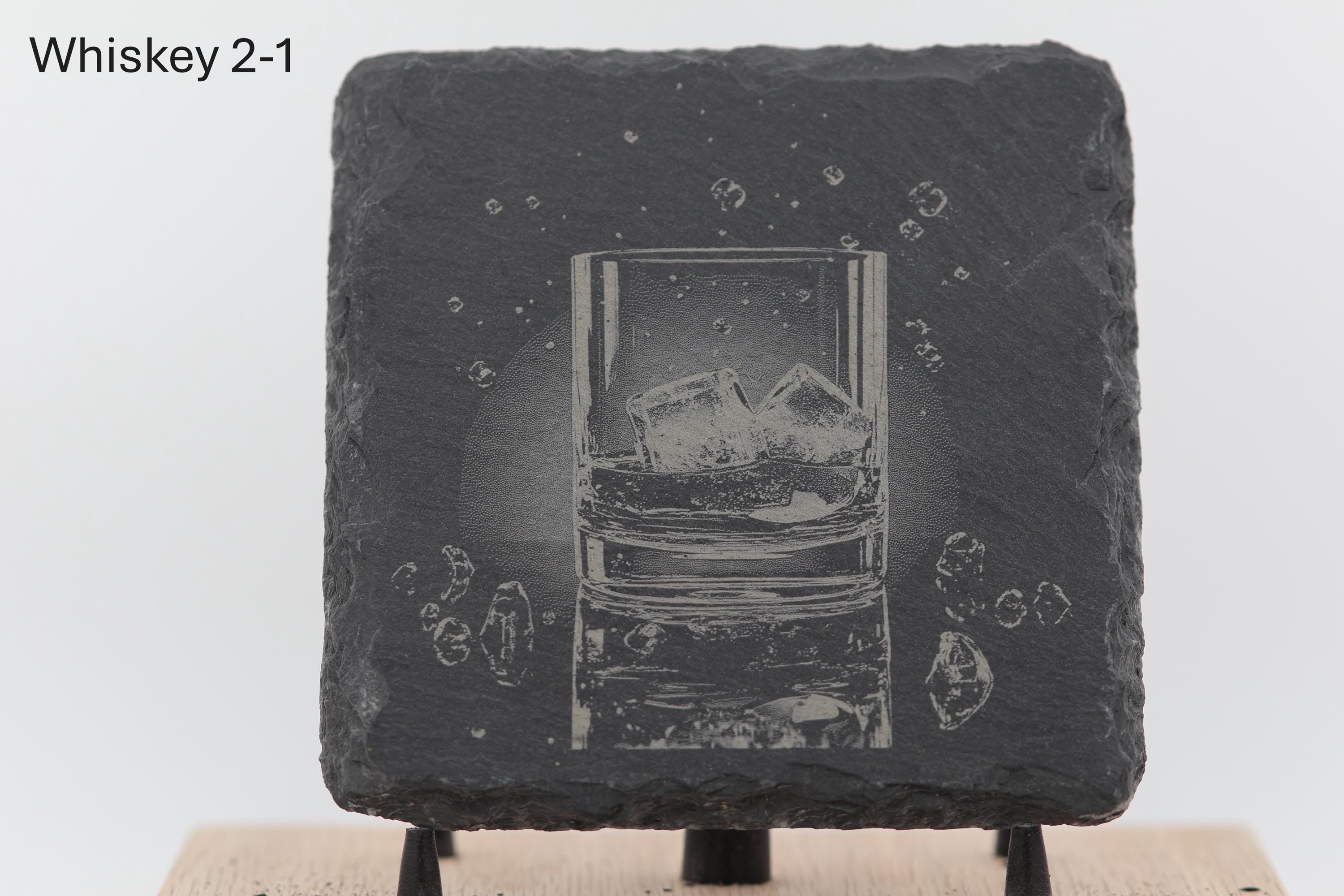 Laser engraved slate whiskey coasters: pick & choose home bar decor