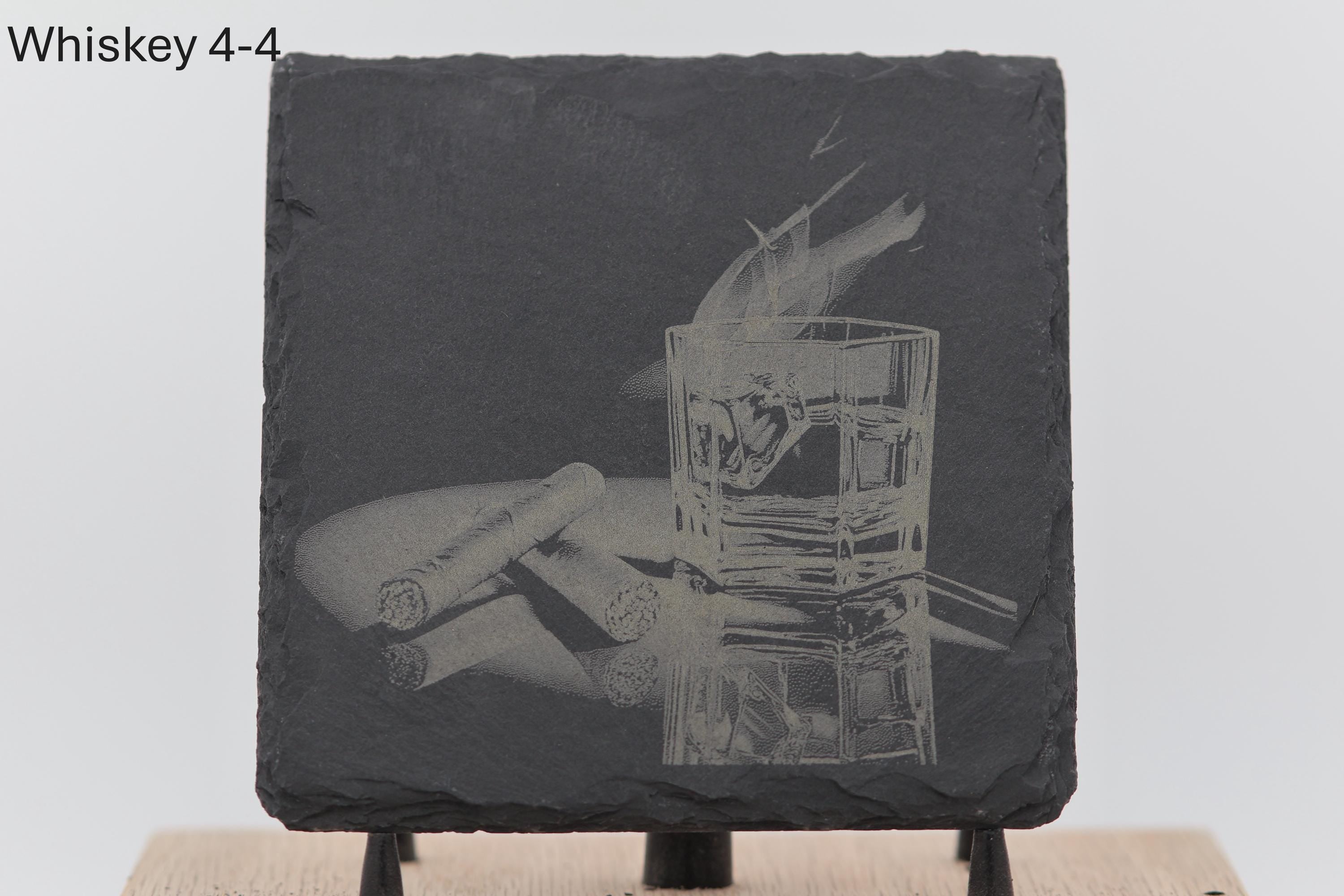 Laser engraved slate whiskey coasters: pick & choose your designs