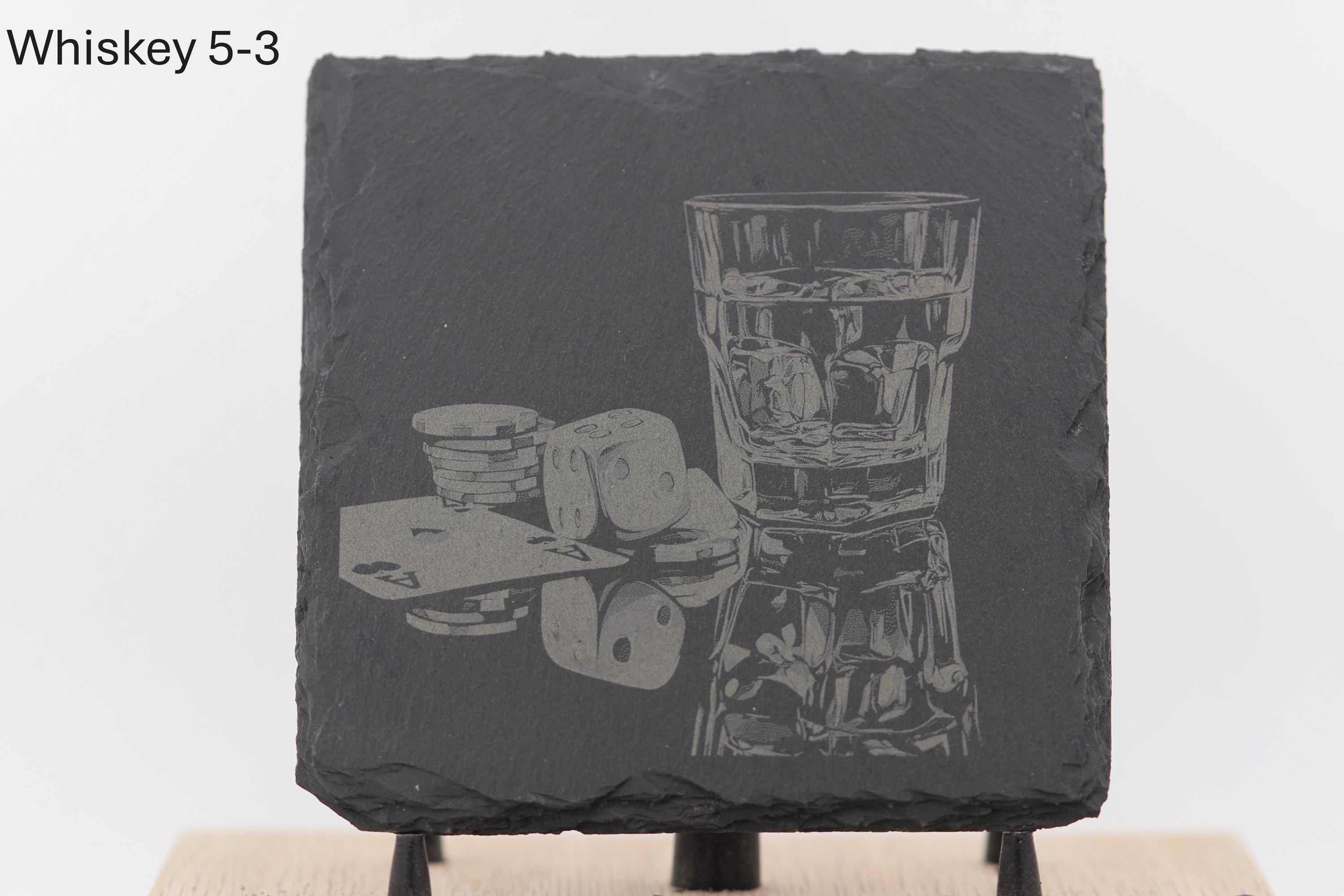 Laser engraved slate whiskey coasters: pick & choose home bar decor