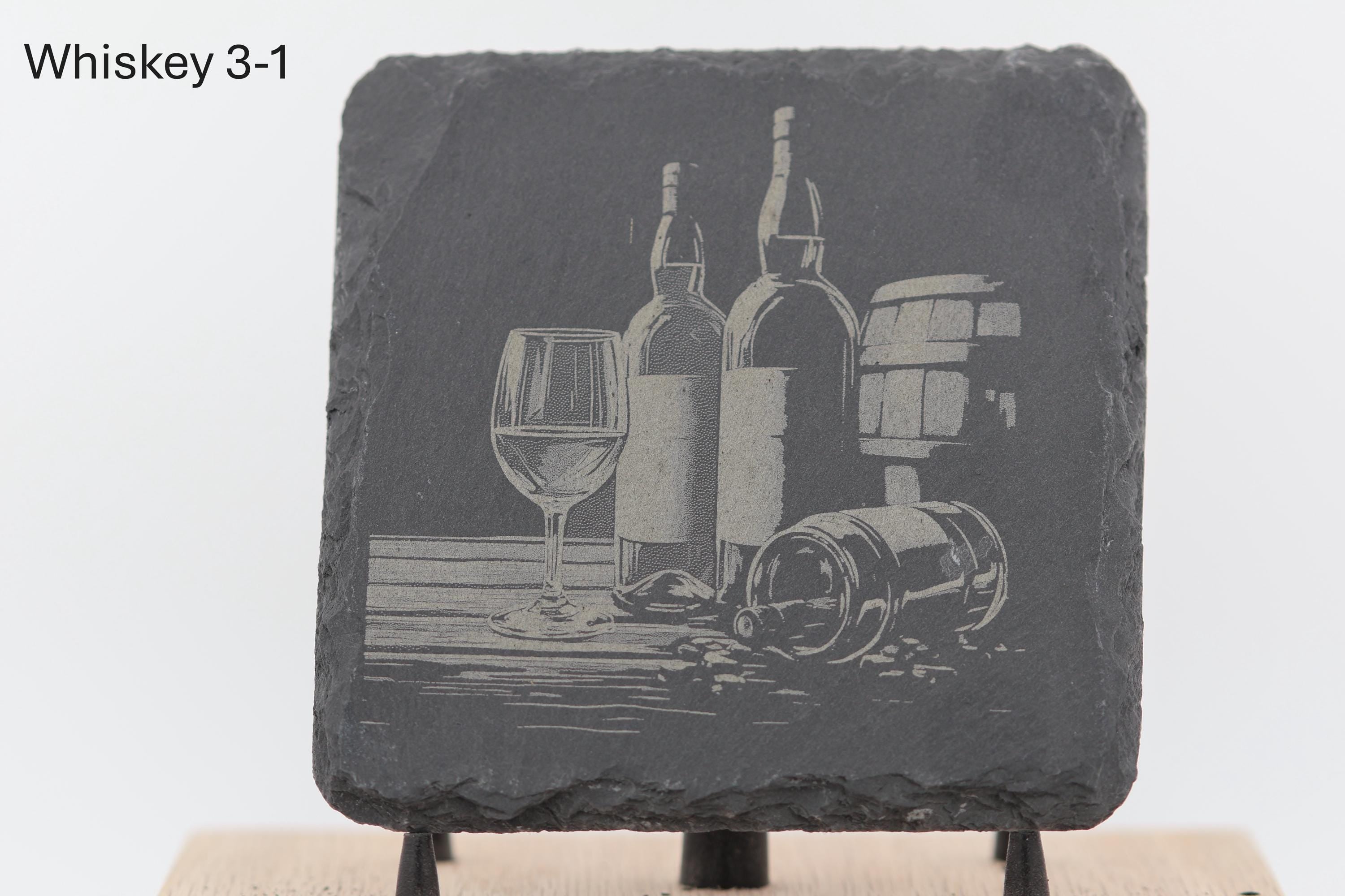 Laser engraved slate whiskey coaster: home bar decor