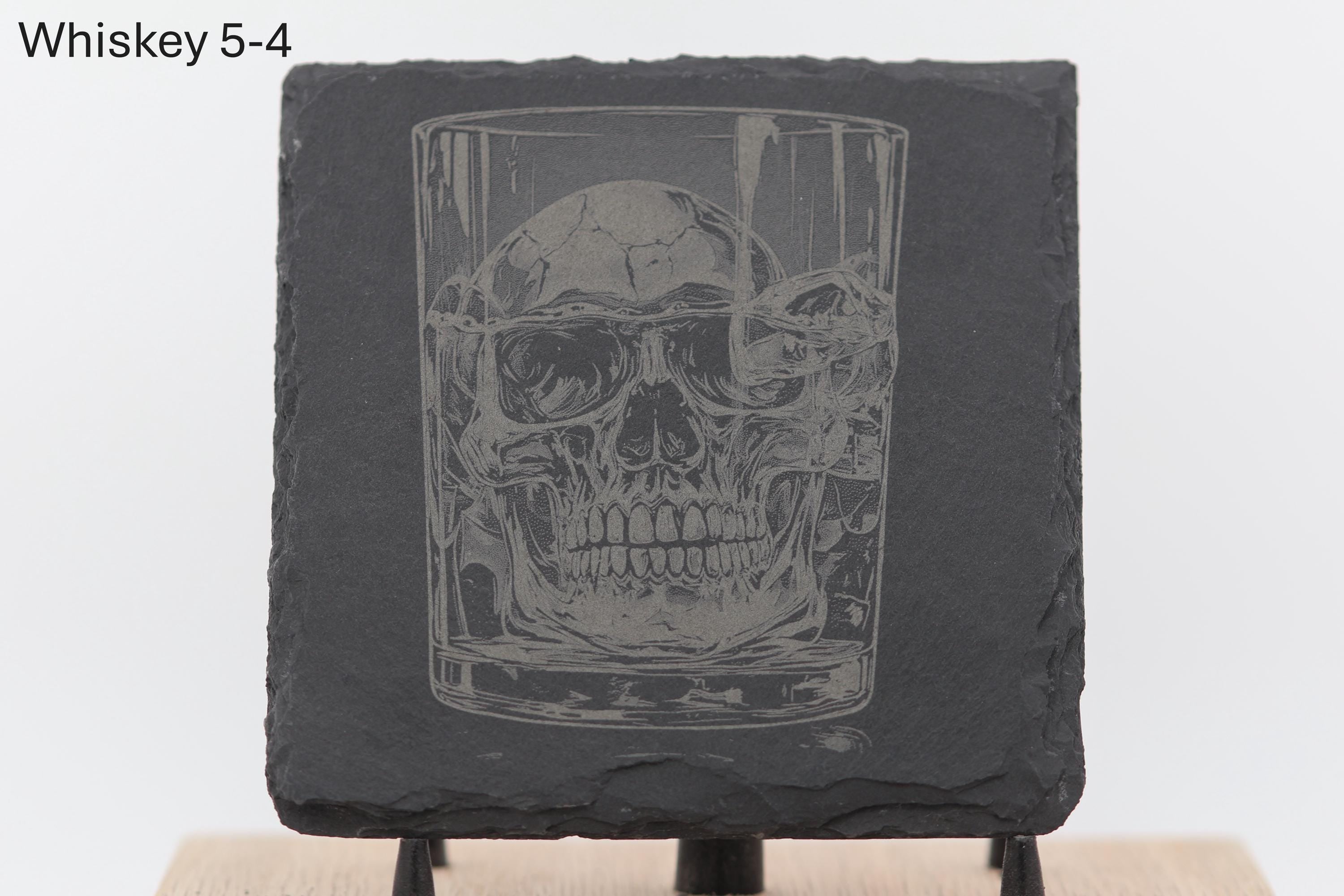Laser engraved slate whiskey coasters: pick & choose home bar decor