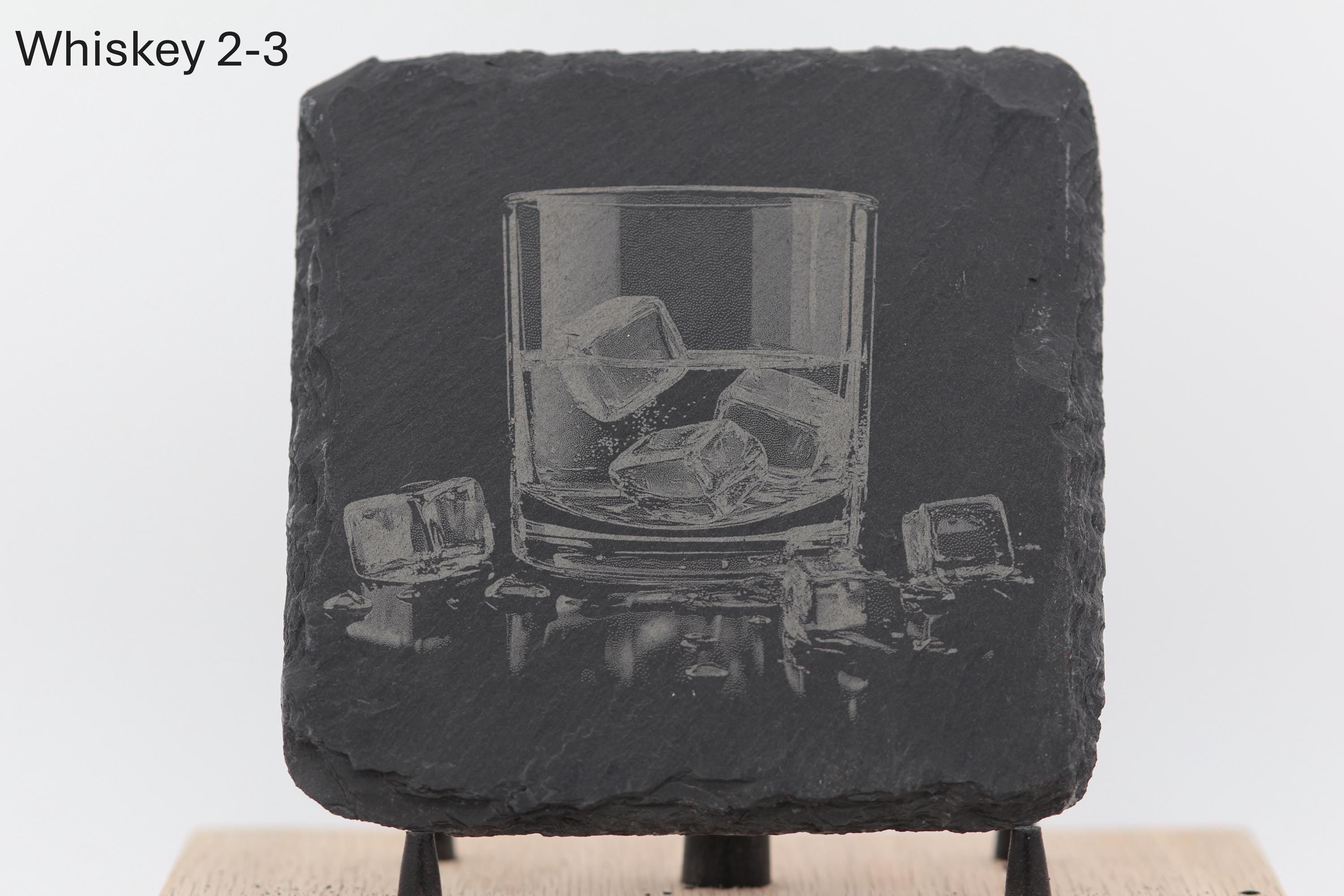 Laser engraved slate whiskey coasters: pick & choose home bar decor