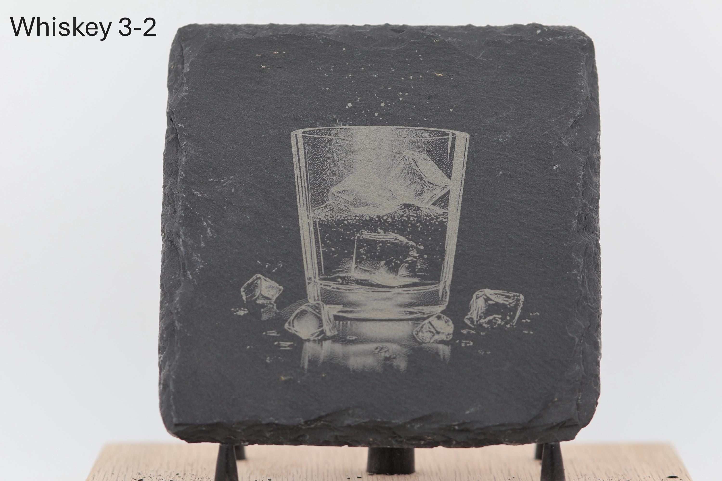 Laser engraved slate whiskey coaster: home bar decor
