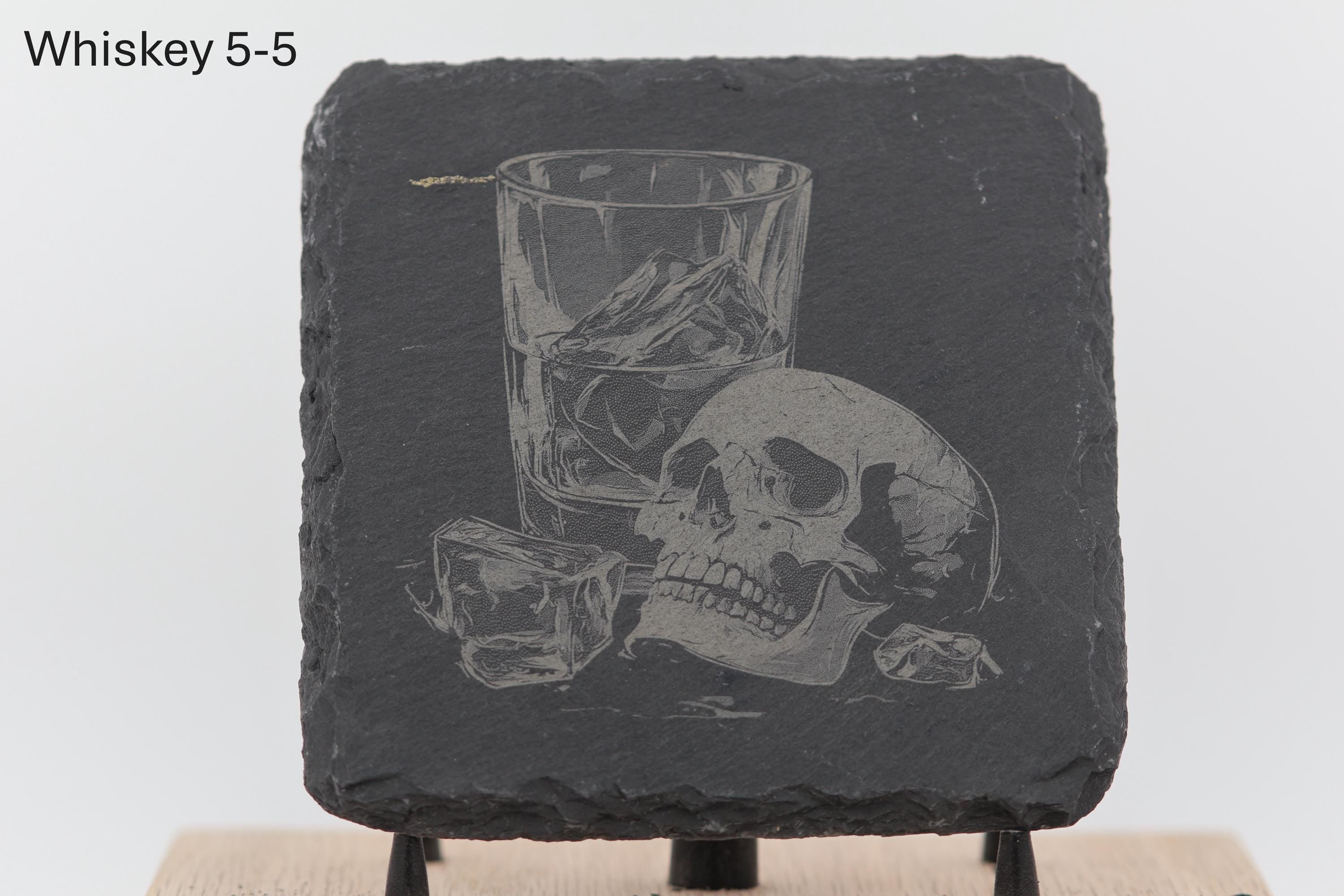 Laser engraved slate whiskey coasters: pick & choose home bar decor