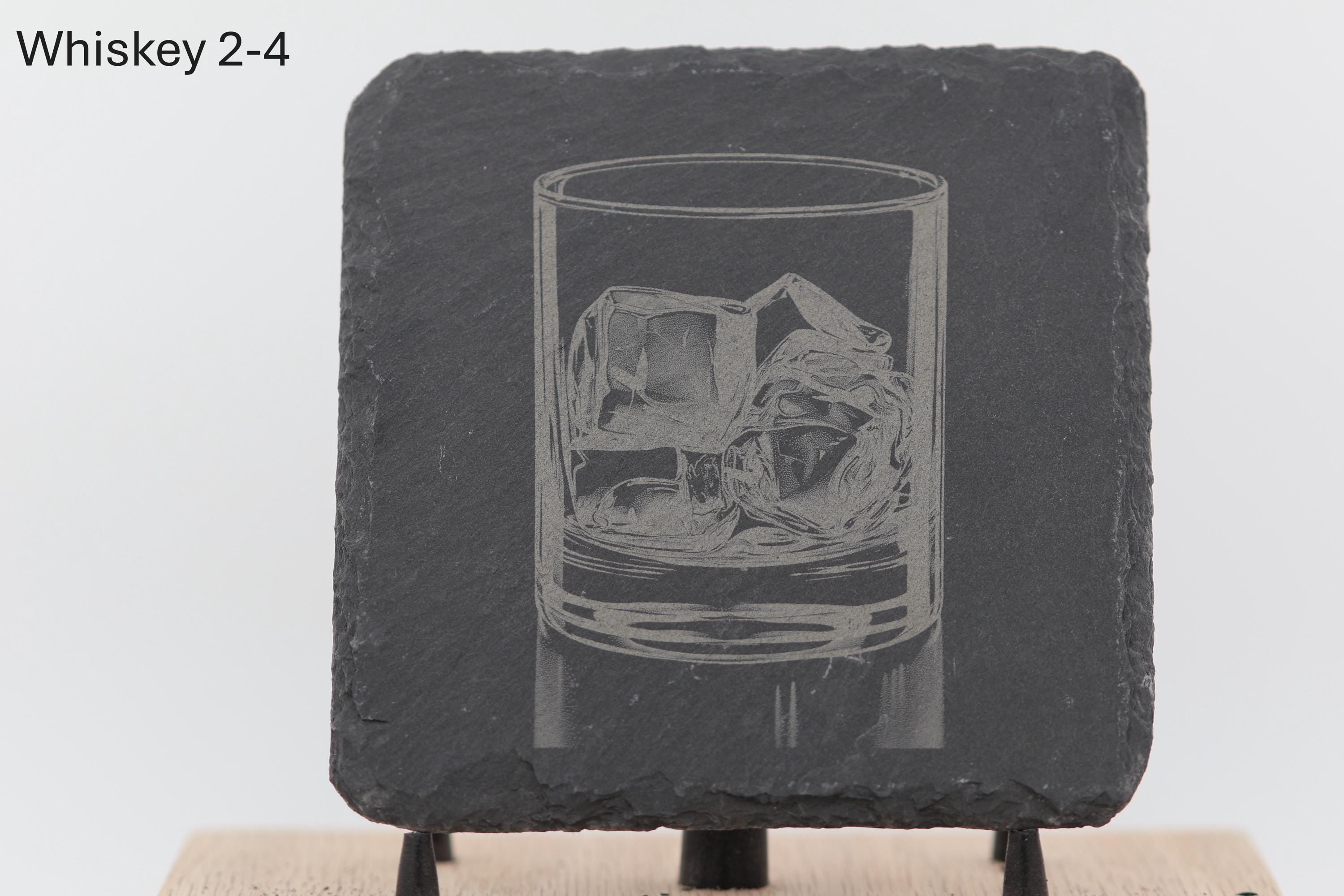 Laser engraved slate whiskey coasters: pick & choose home bar decor