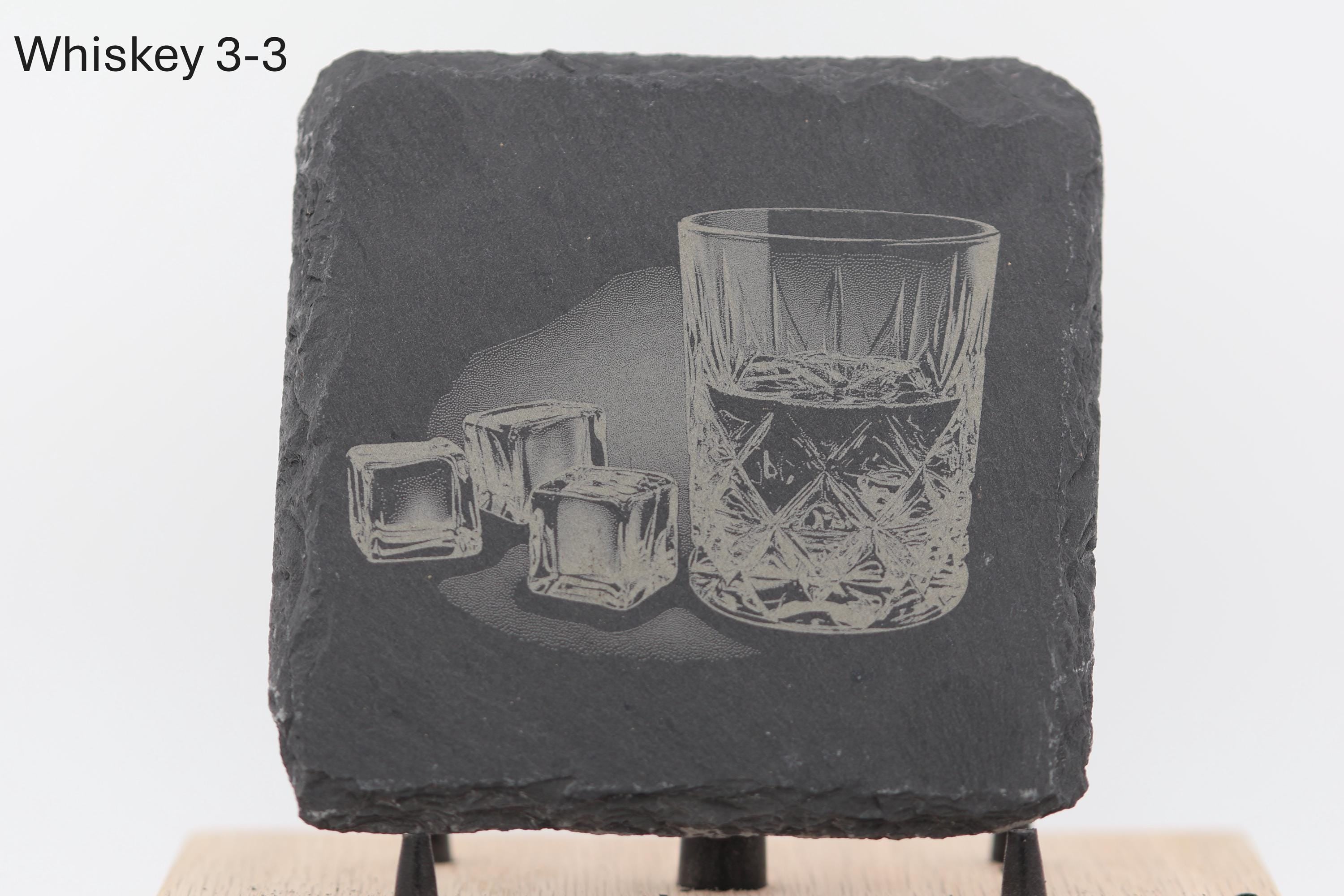 Laser engraved slate whiskey coaster: home bar decor