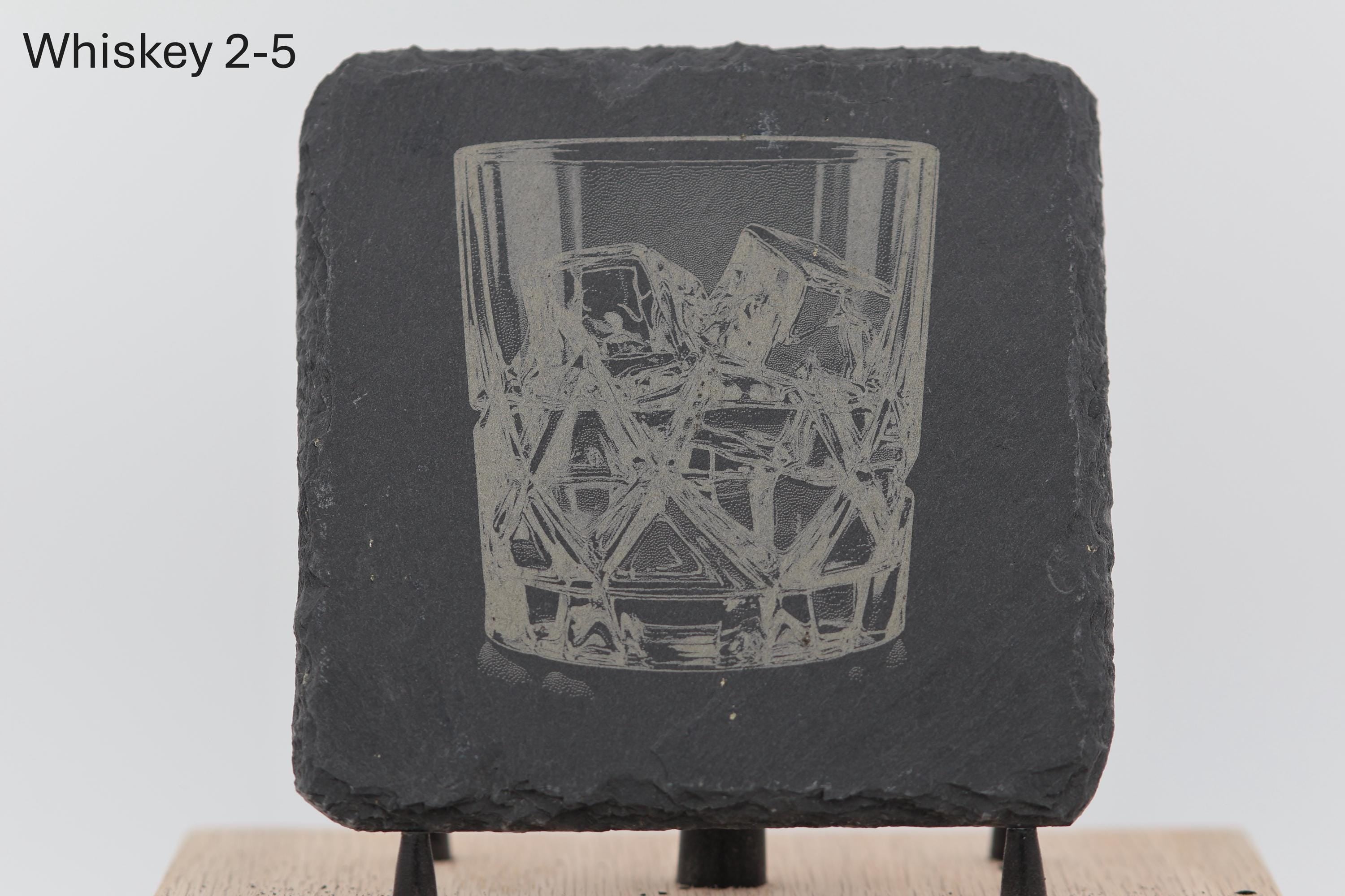 Laser engraved slate whiskey coasters: pick & choose home bar decor
