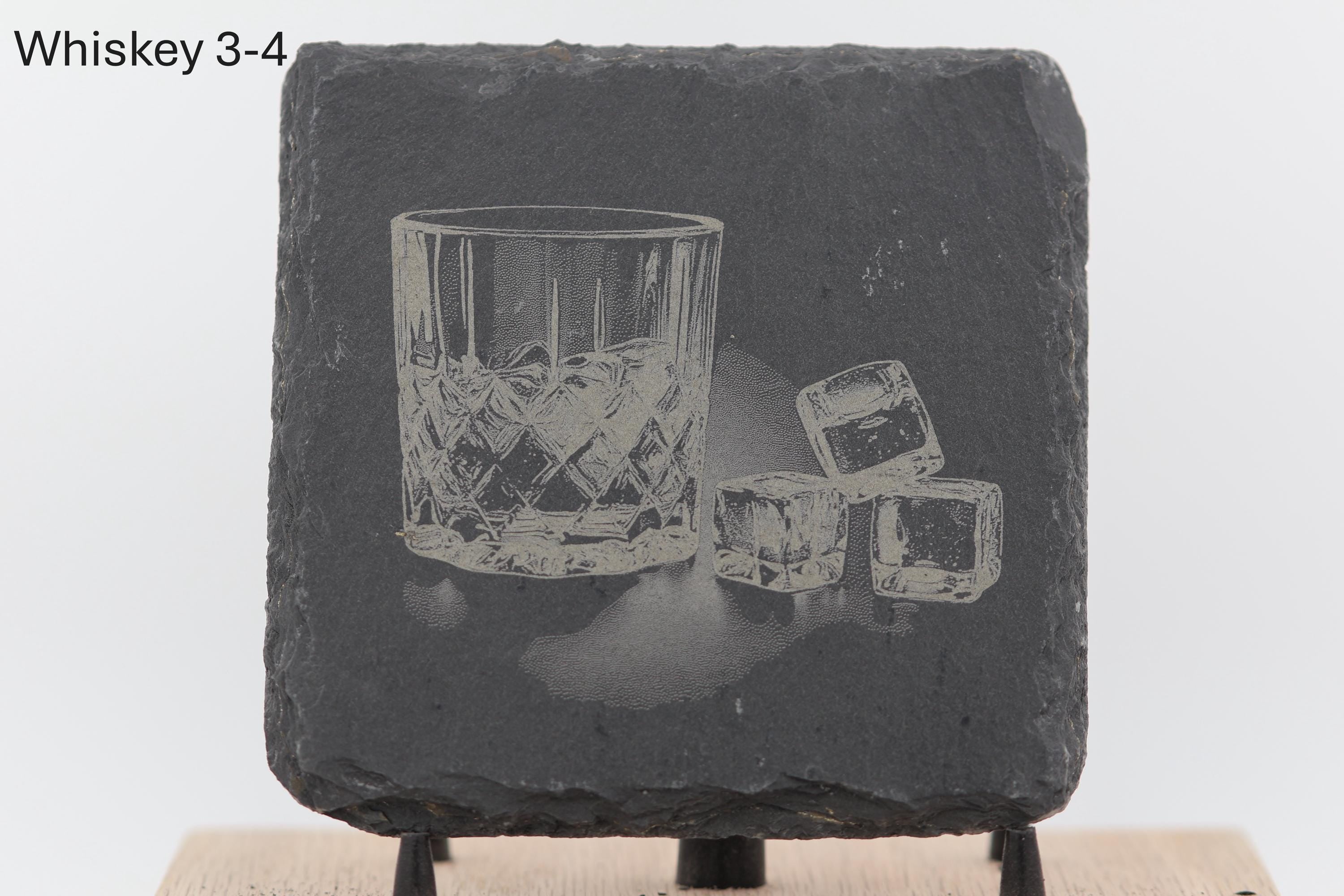 Laser engraved slate whiskey coaster: home bar decor