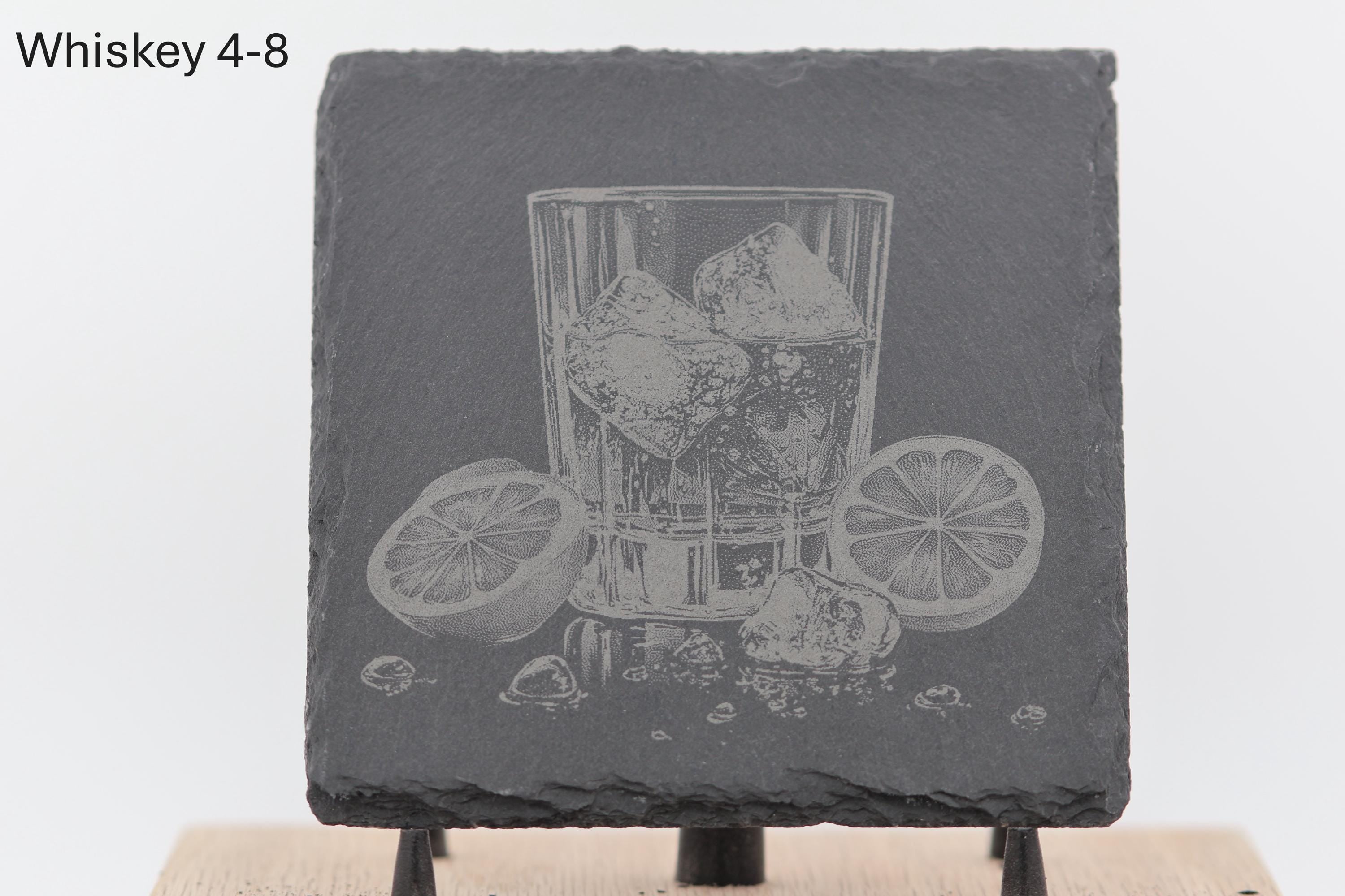 Laser engraved slate whiskey coasters: pick & choose your designs