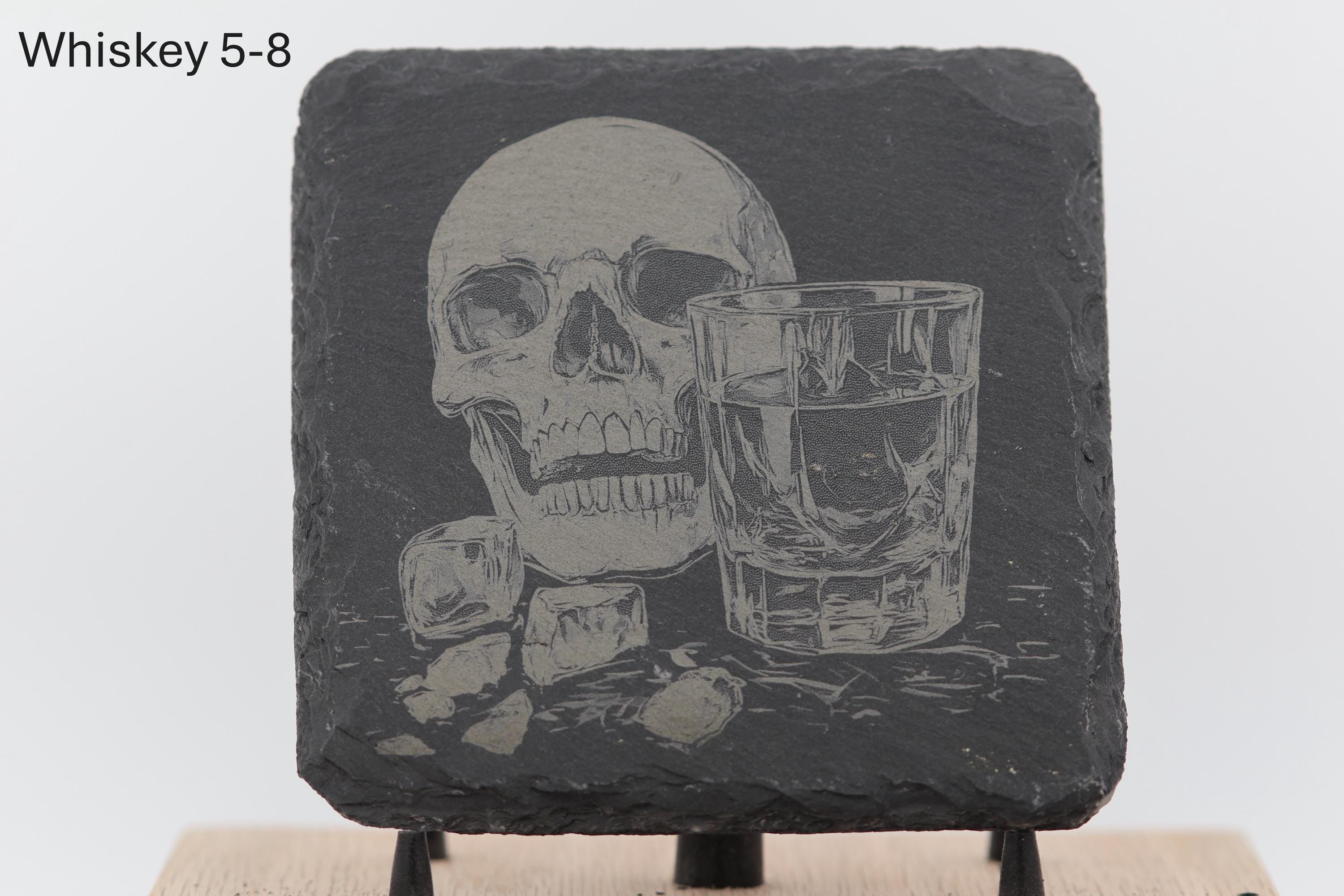 Laser engraved slate whiskey coasters: pick & choose home bar decor