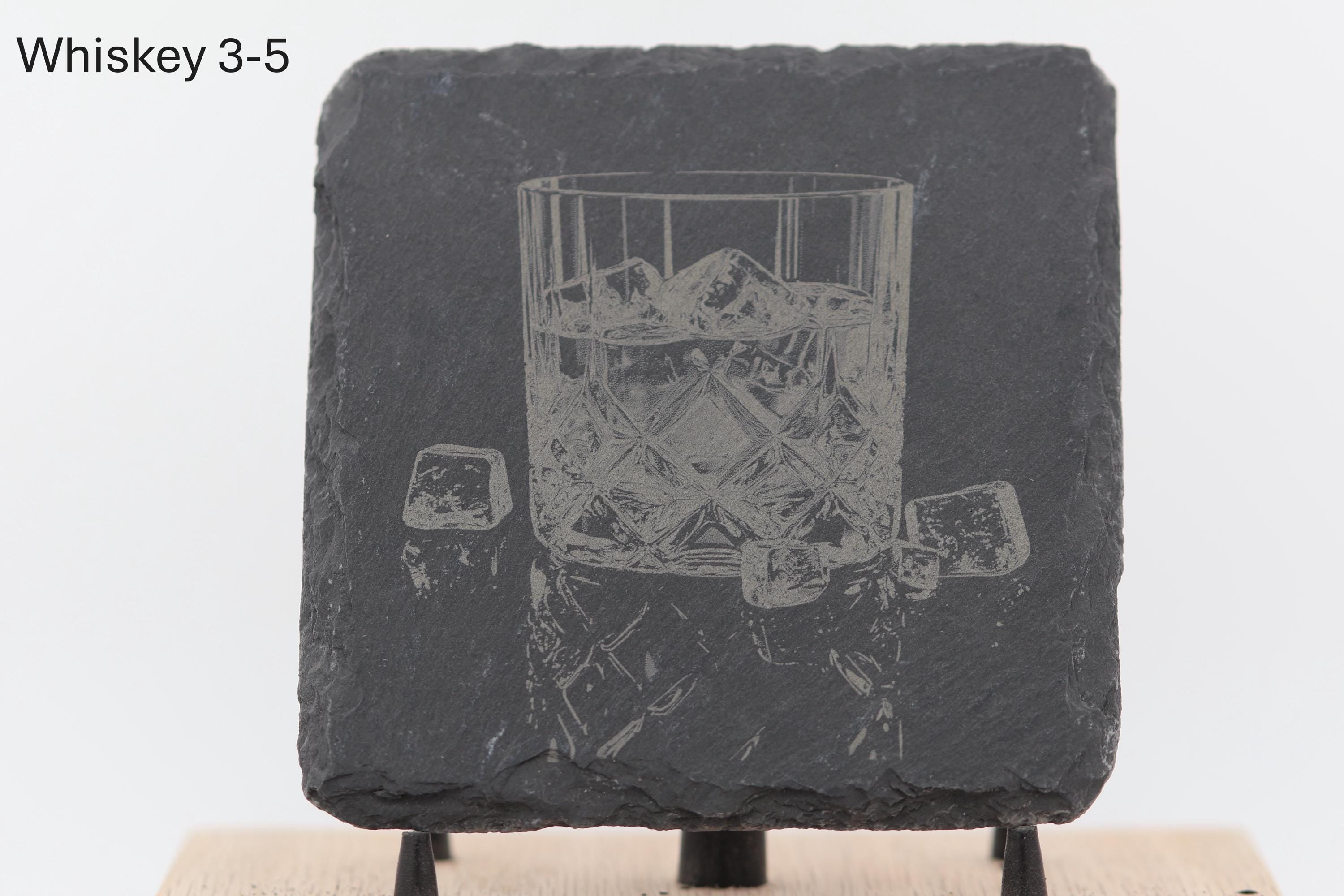 Laser engraved slate whiskey coaster: home bar decor