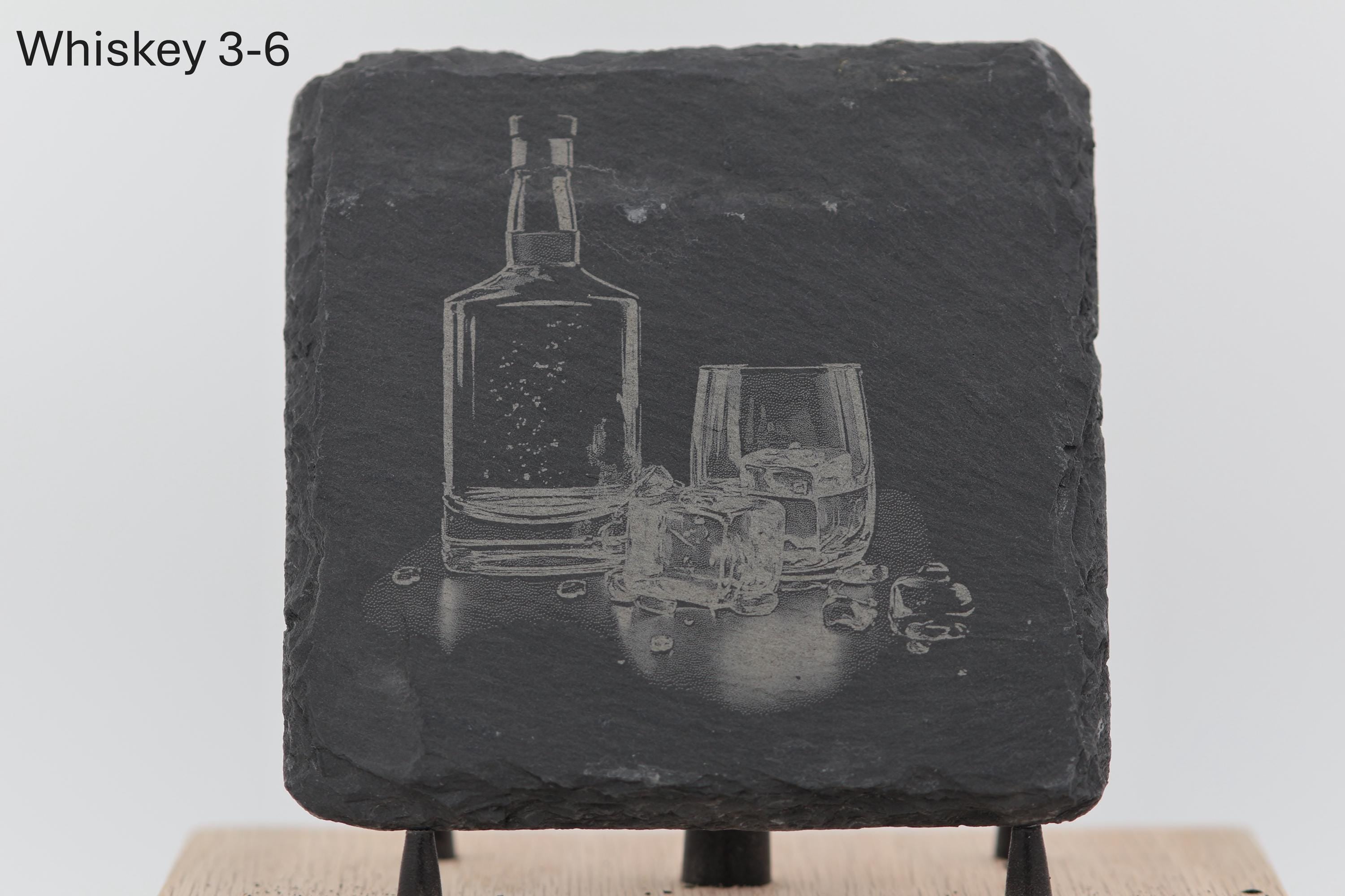 Laser engraved slate whiskey coaster: home bar decor