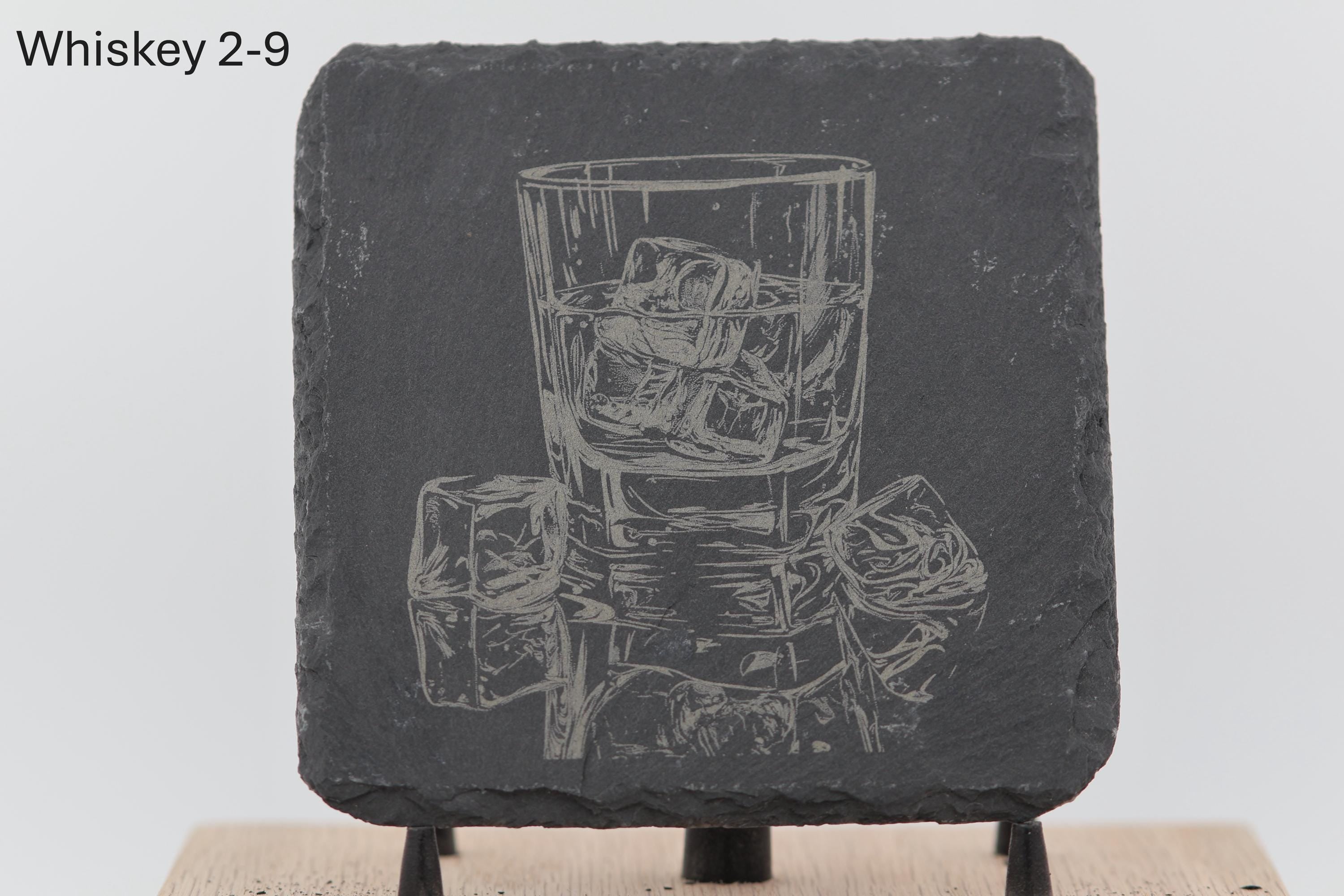 Laser engraved slate whiskey coasters: pick & choose home bar decor