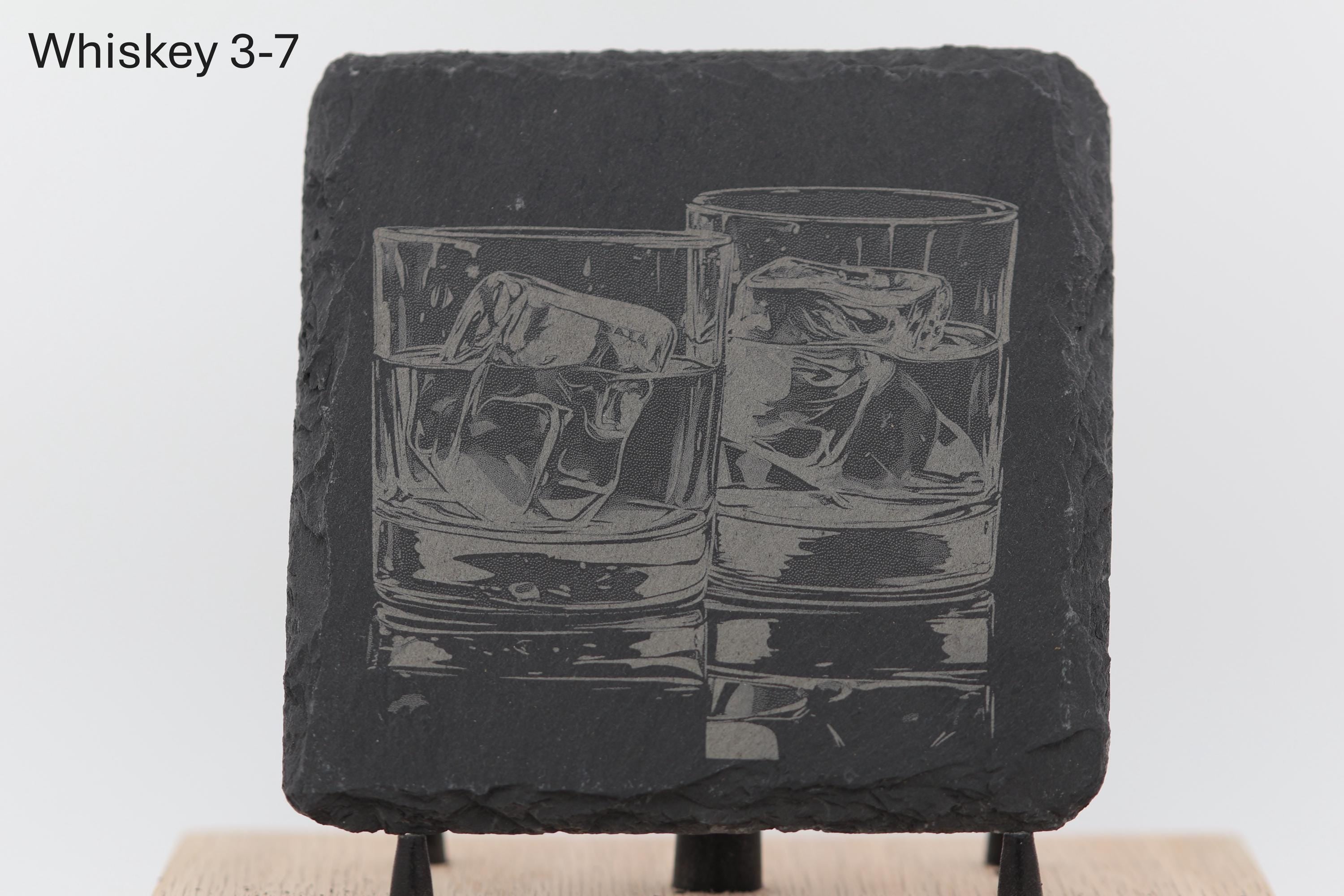 Laser engraved slate whiskey coaster: home bar decor