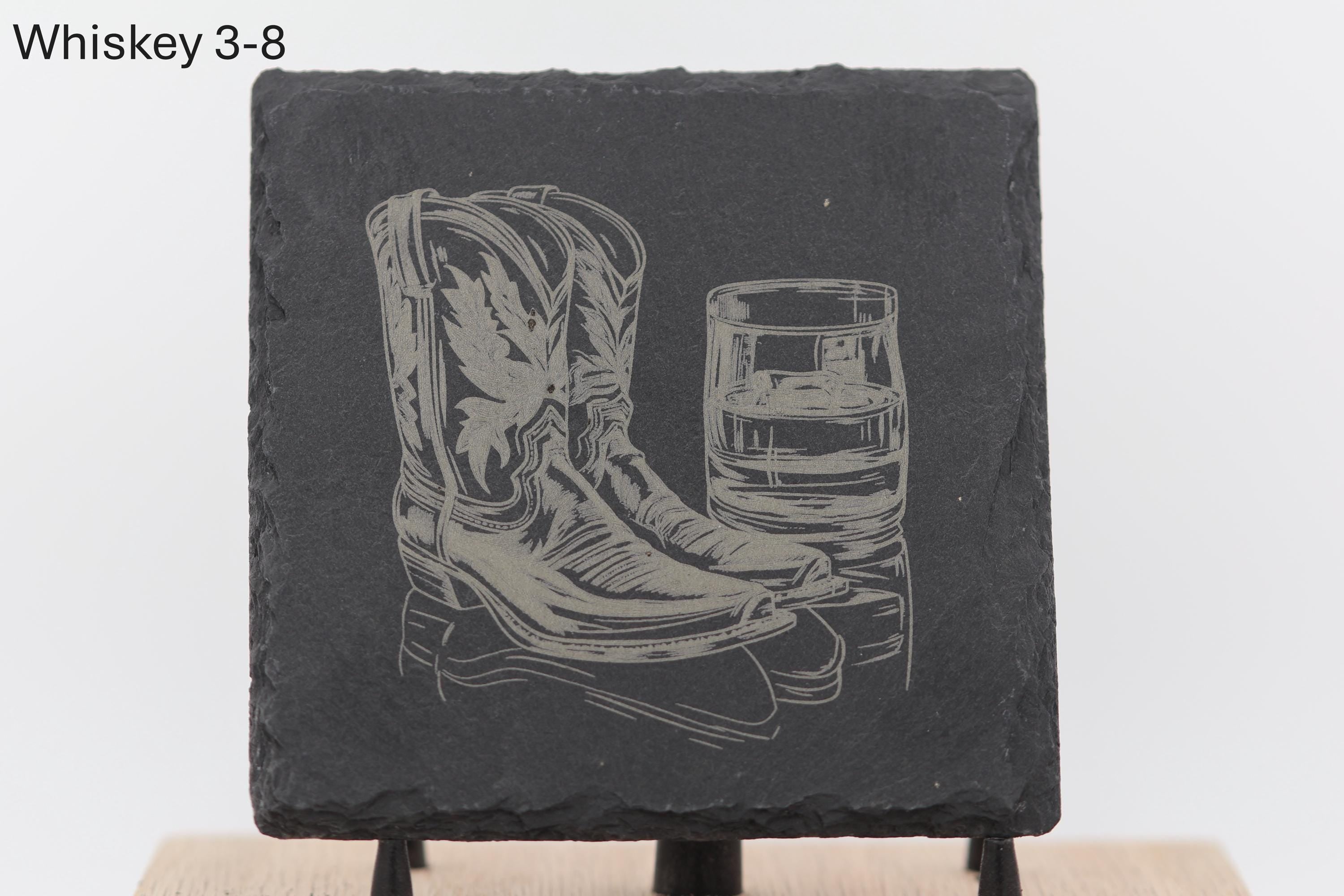 Laser engraved slate whiskey coaster: home bar decor