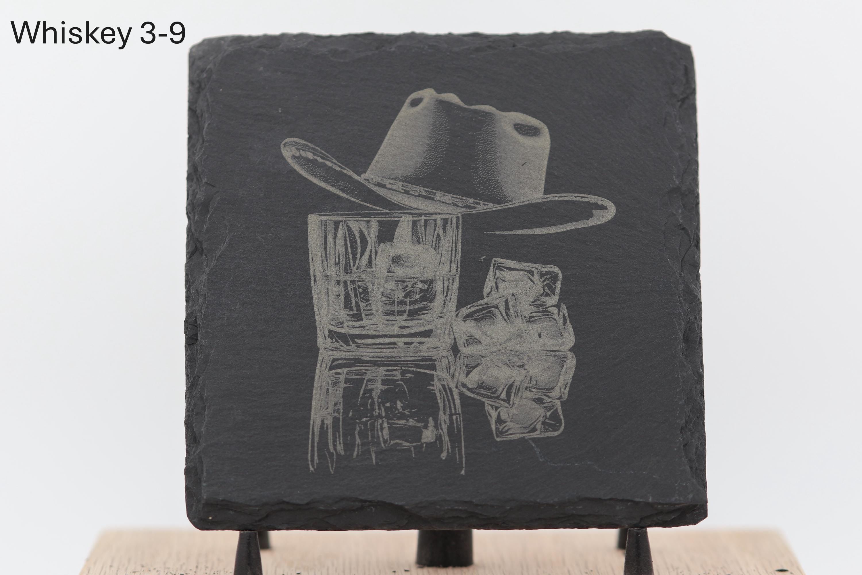 Laser engraved slate whiskey coaster: home bar decor
