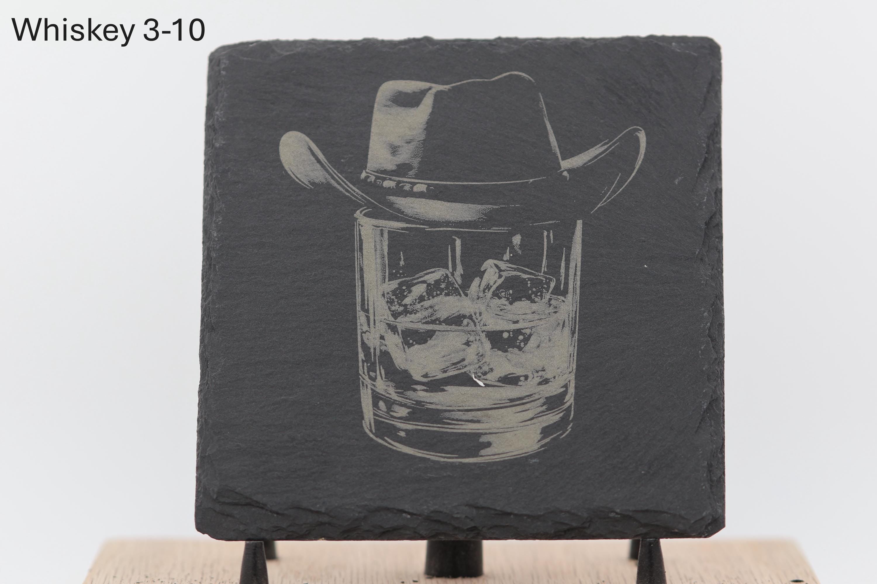Laser engraved slate whiskey coaster: home bar decor