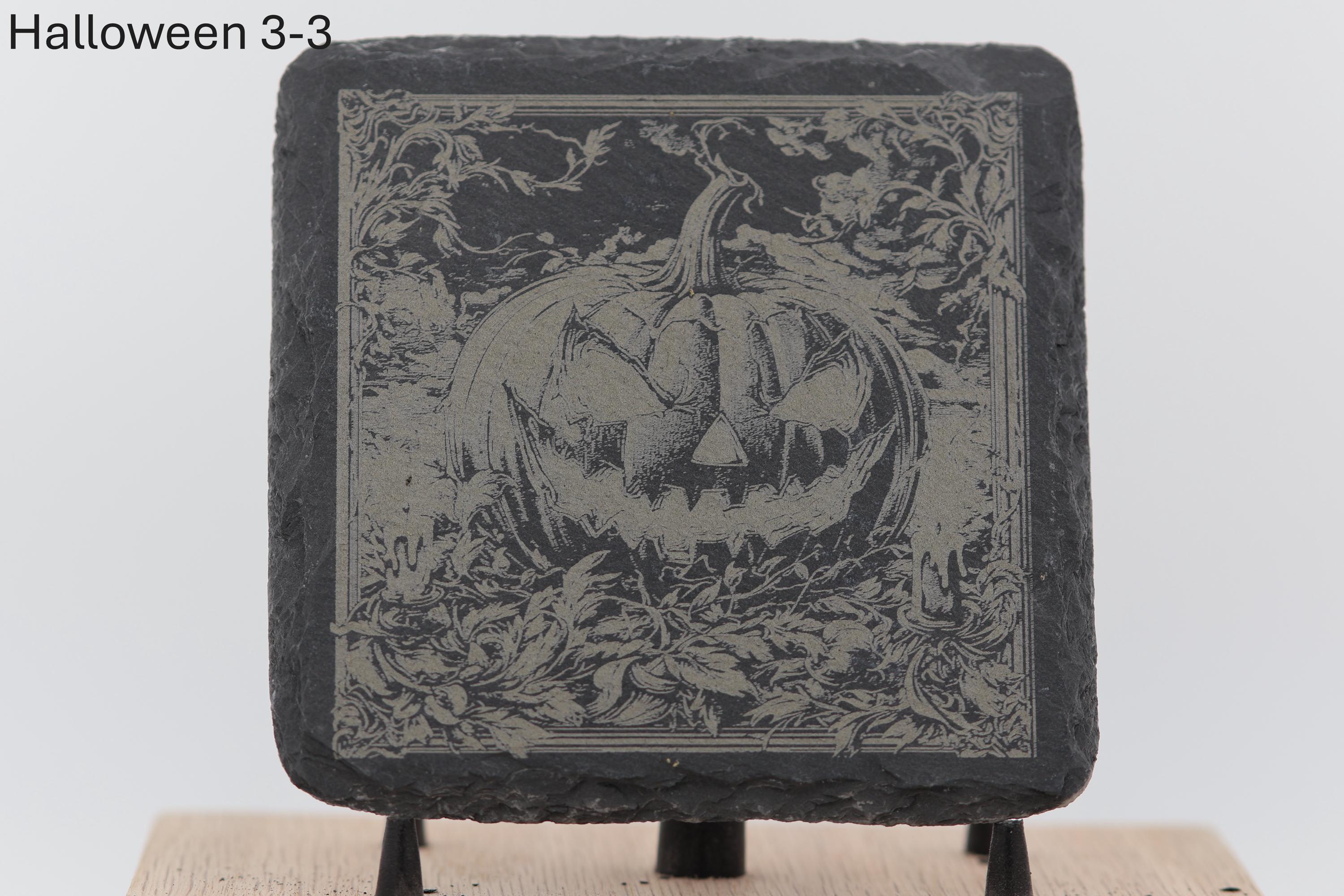 Laser engraved halloween slate coasters - spooky home bar gift