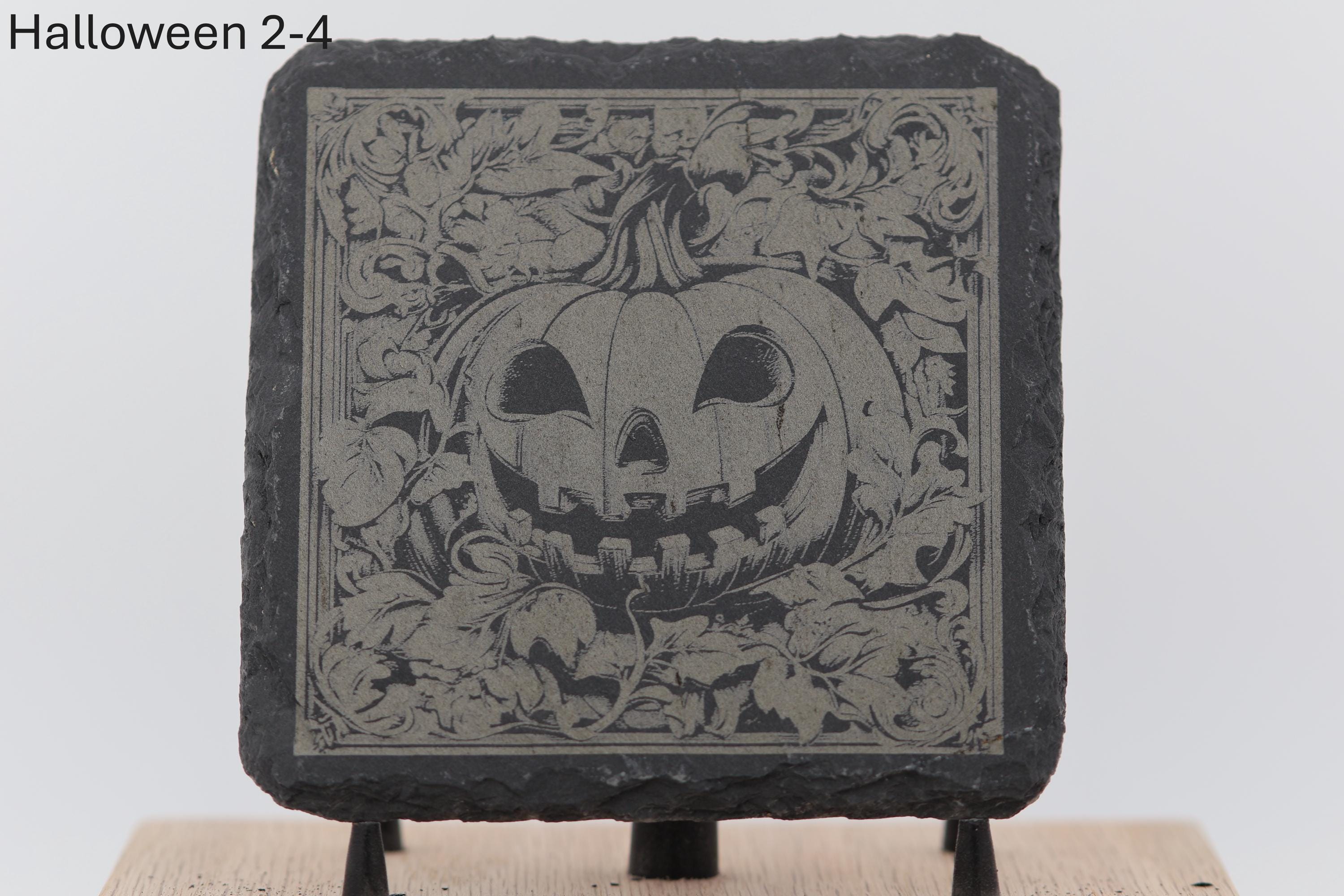 Laser engraved halloween slate coasters - home bar decor