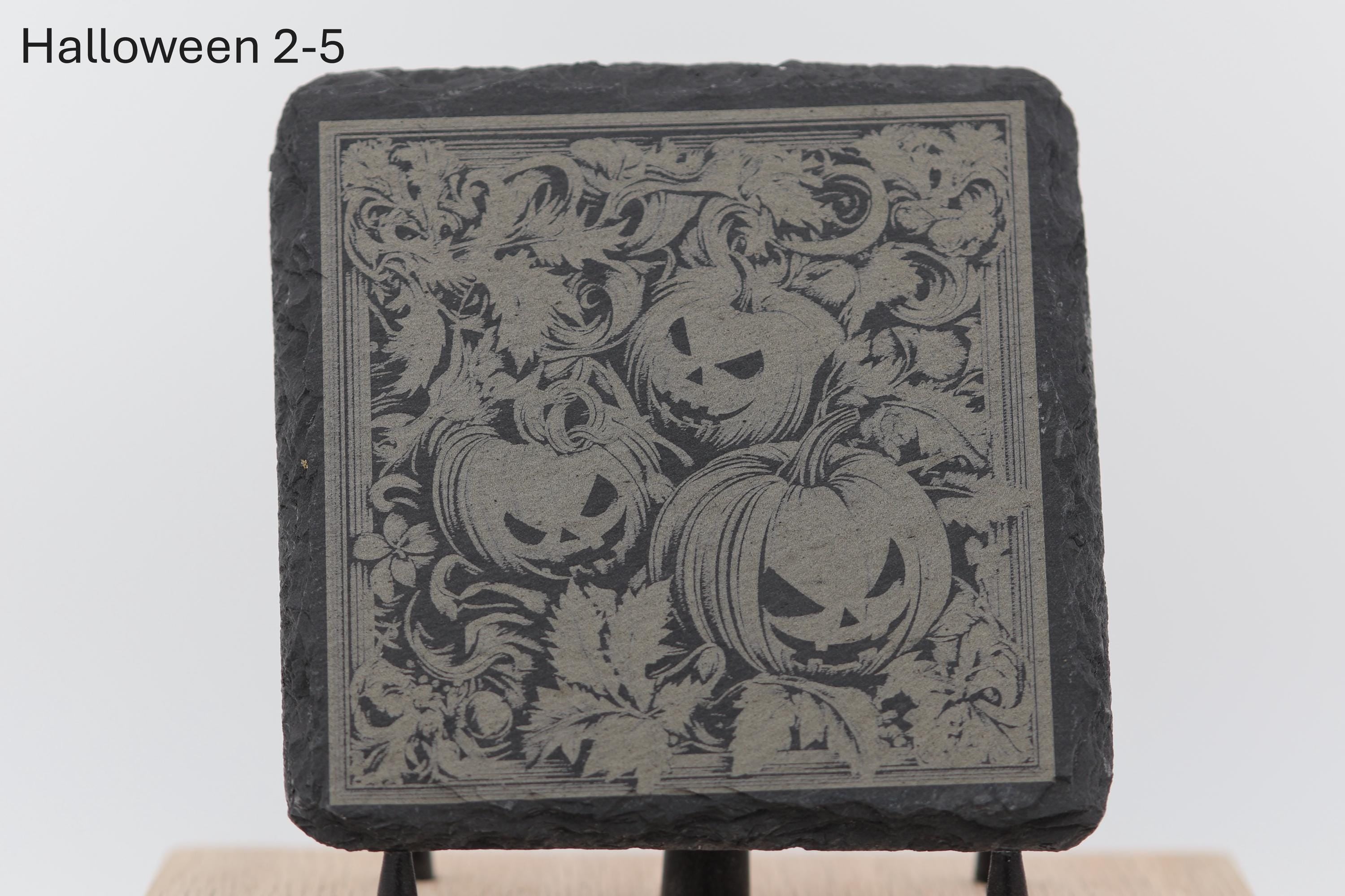 Laser engraved halloween slate coasters - home bar decor