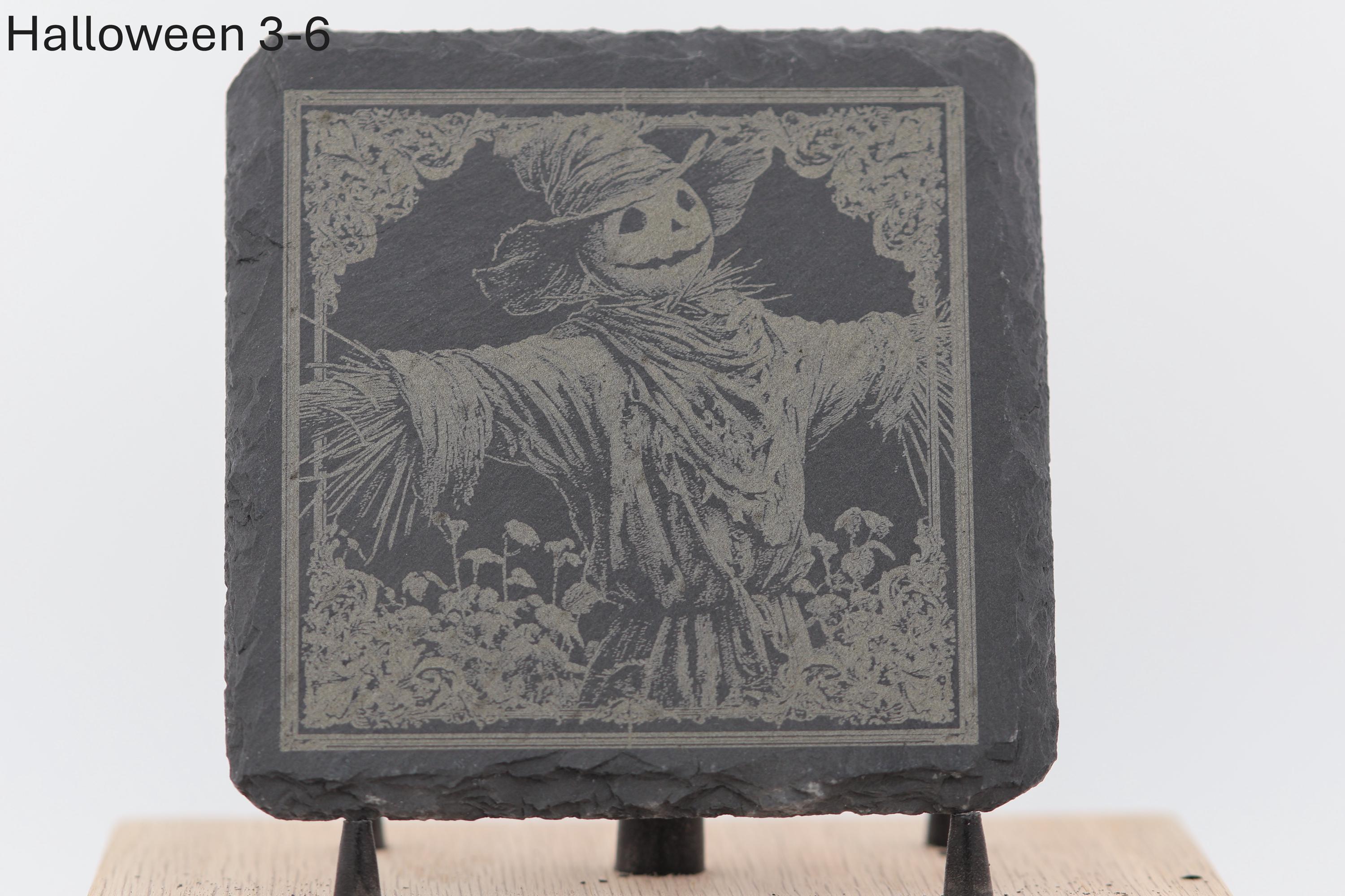 Laser engraved halloween slate coasters - spooky home bar gift