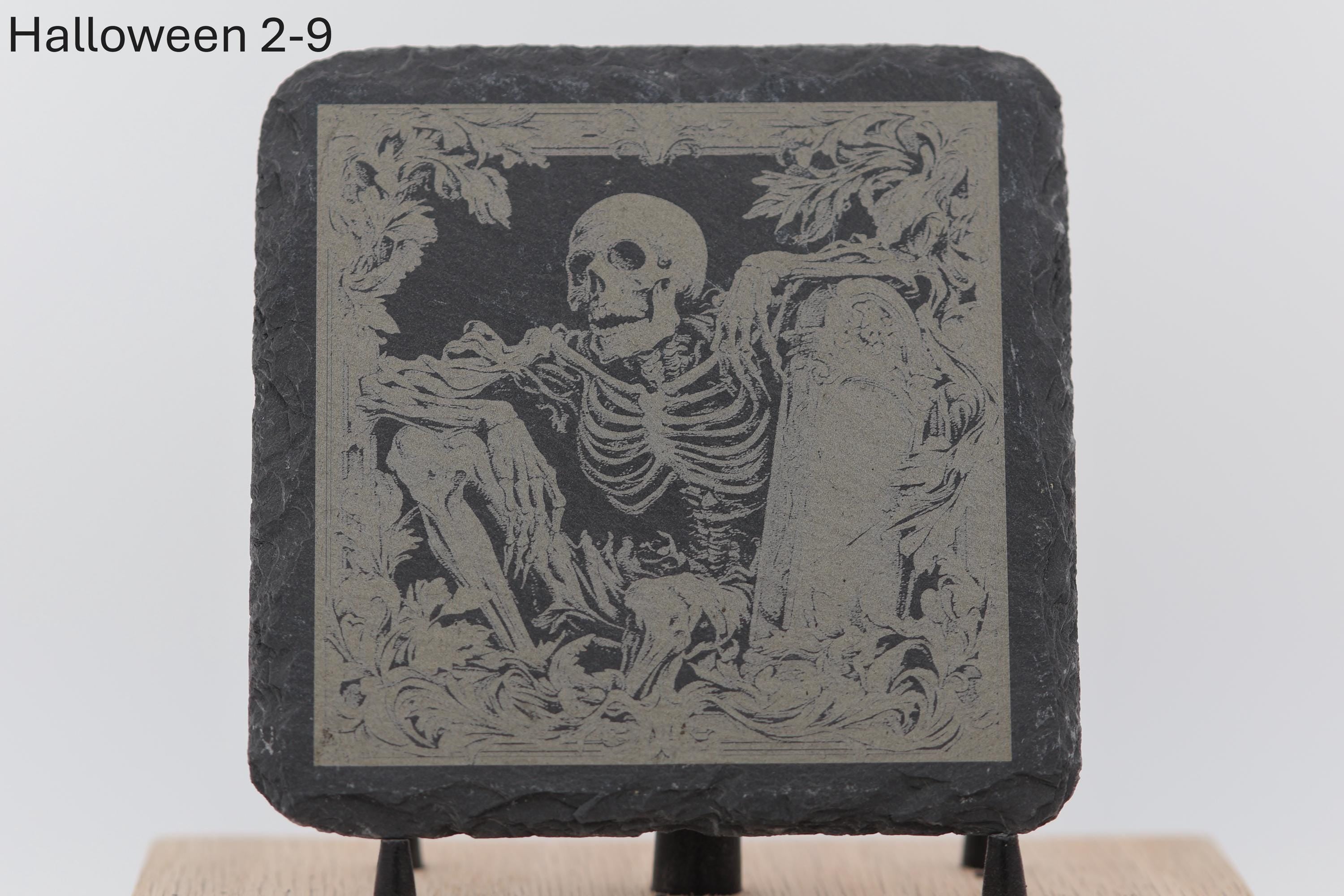 Laser engraved halloween slate coasters - home bar decor