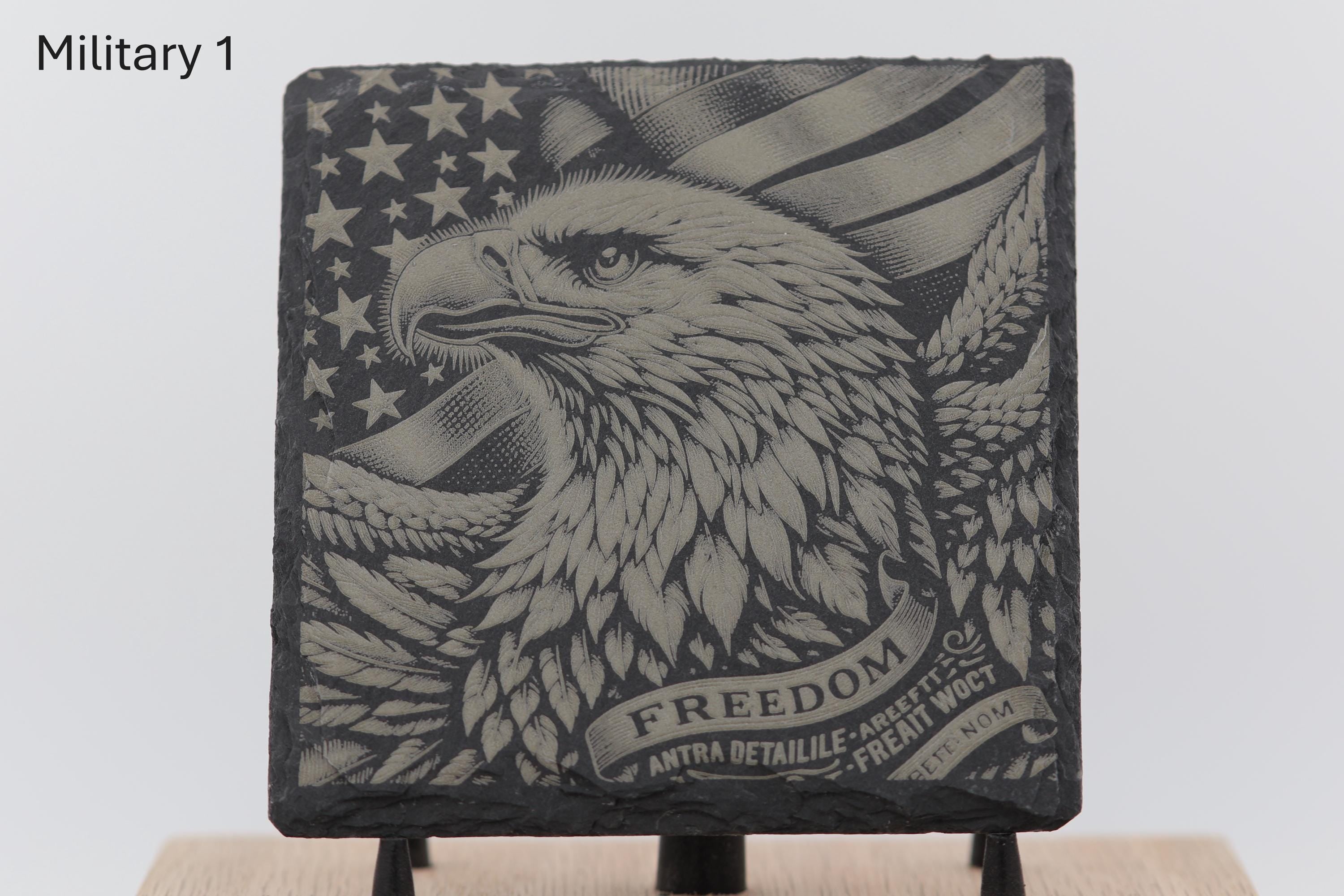 Laser engraved military series slate coaster: home bar gift (4"x4")