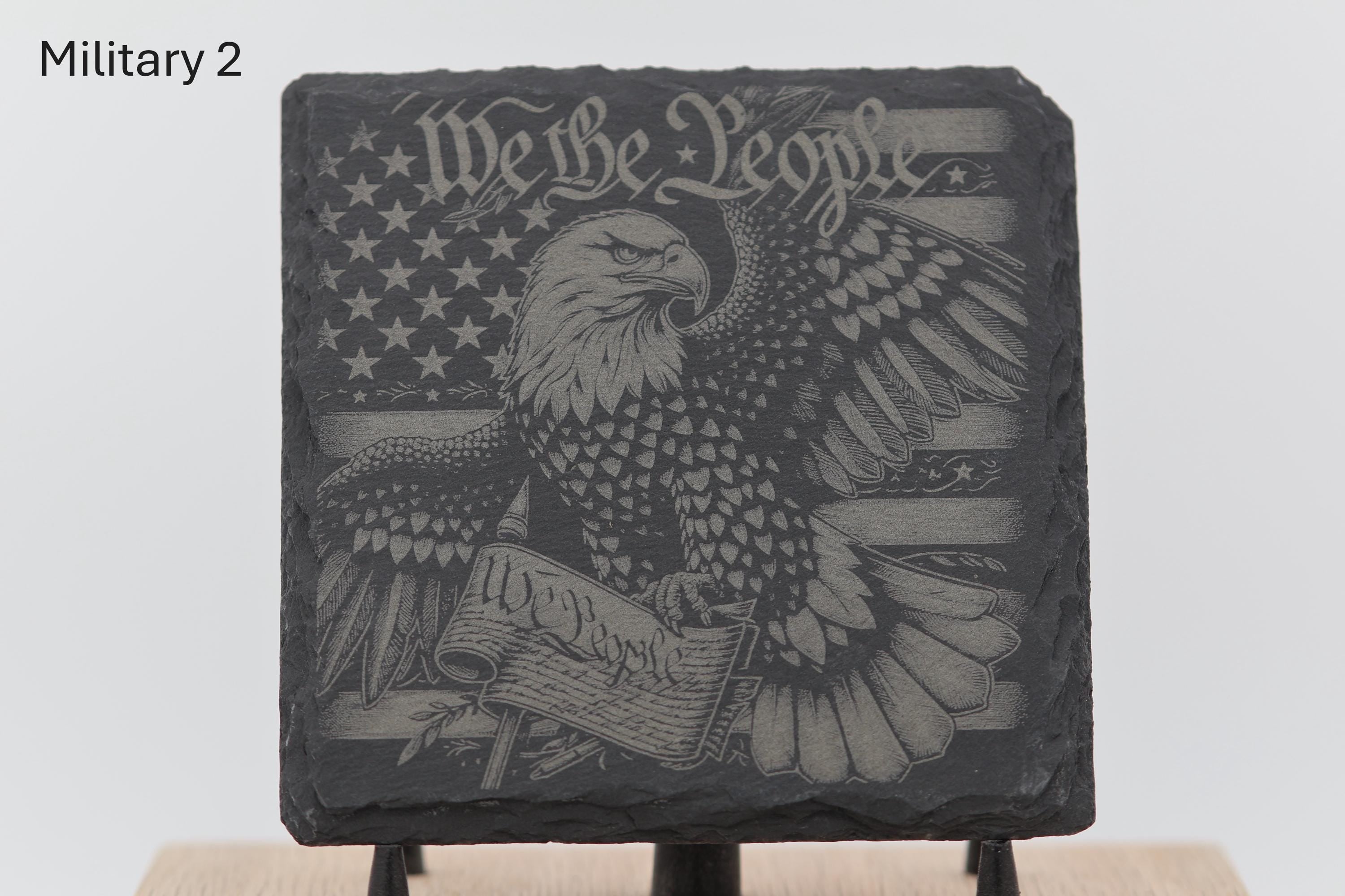 Laser engraved military series slate coaster: home bar gift (4"x4")